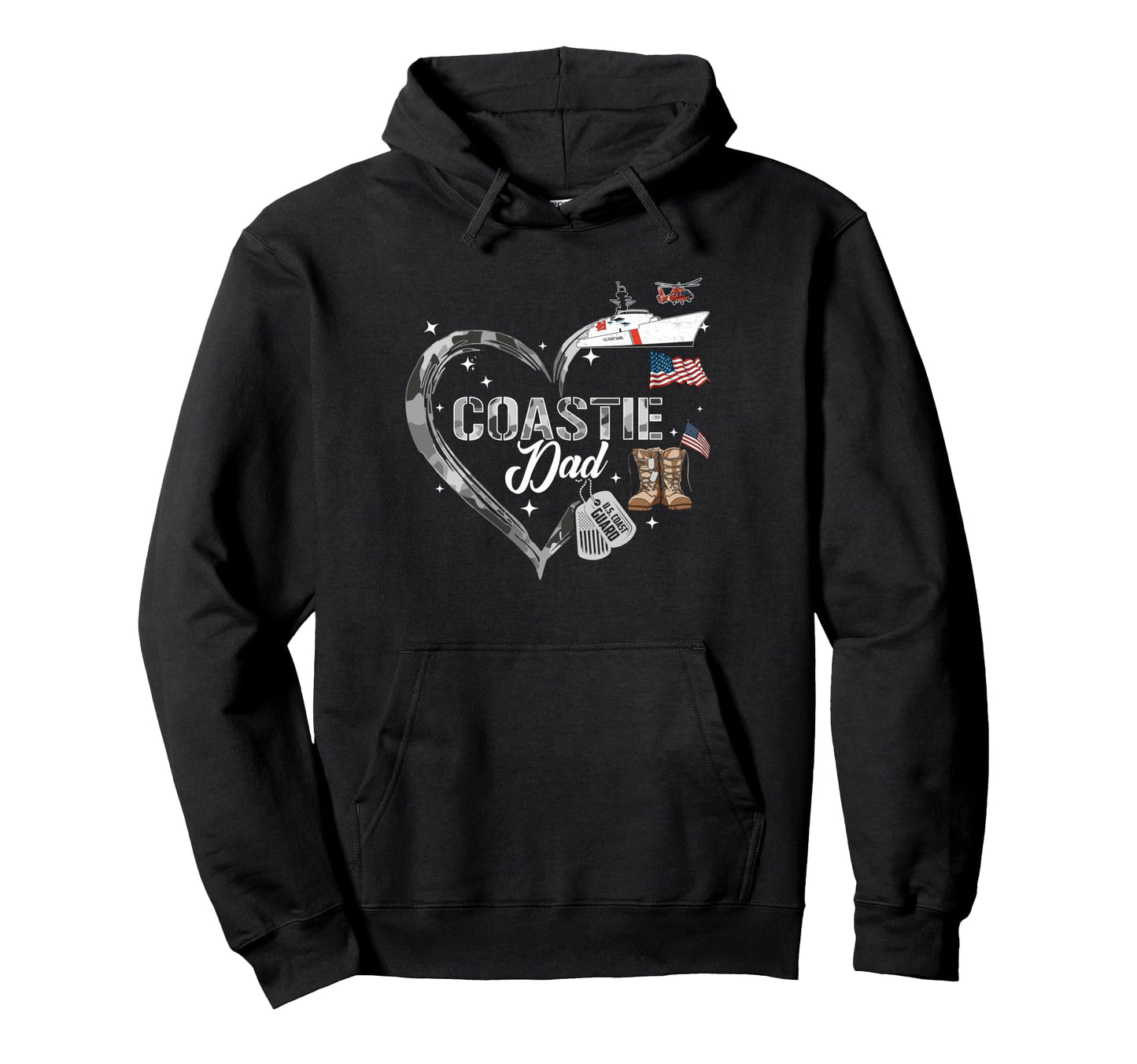 Proud Coastie Dad Camo Heart Coast Guard Hoodie - Custom Art Print Unisex - T-Shirt, Sweatshirt, Hoodie