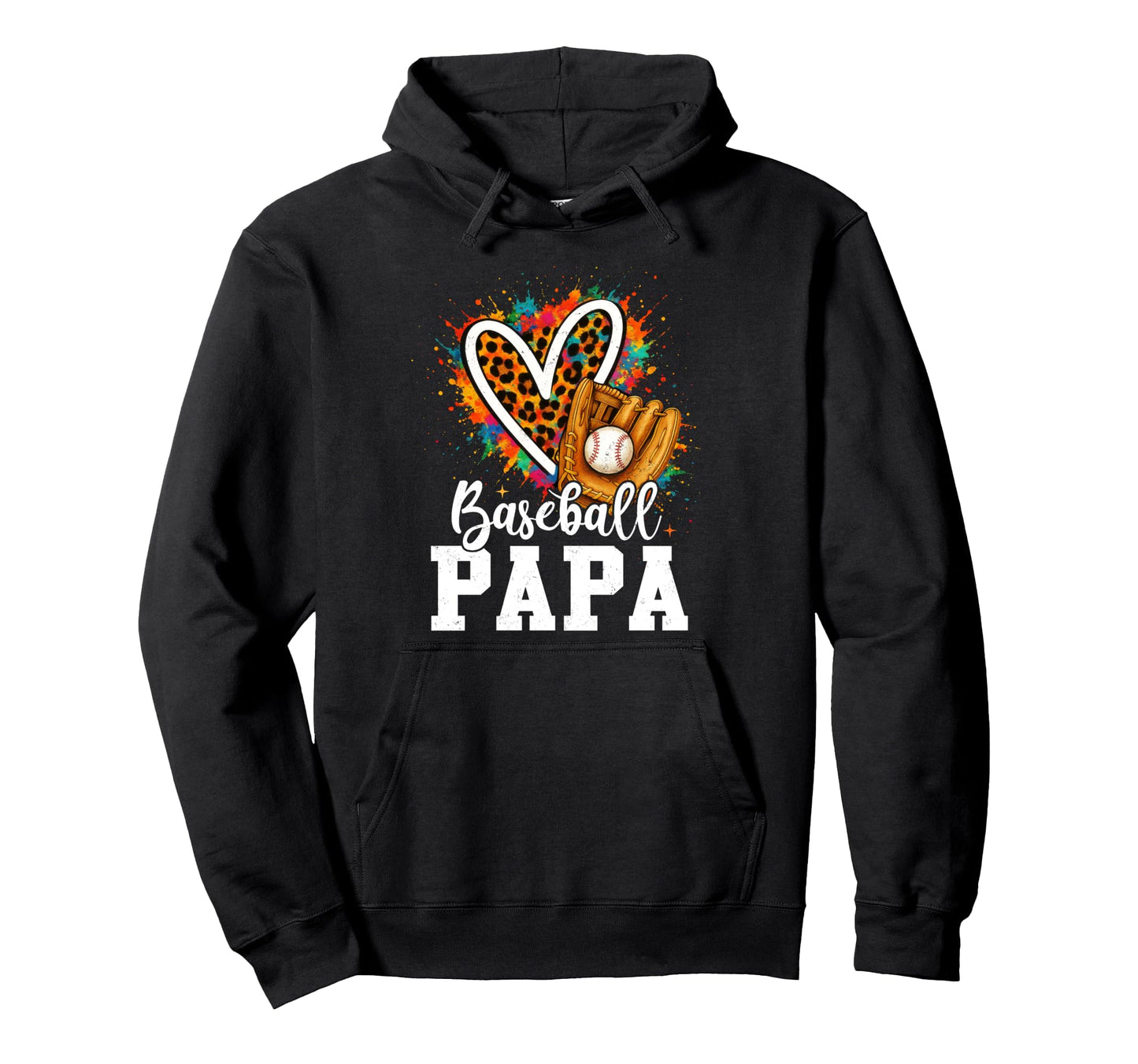 Baseball Papa Leopard Heart Colorful Hoodie - Casual Everyday Wear Unisex - T-Shirt, Sweatshirt, Hoodie