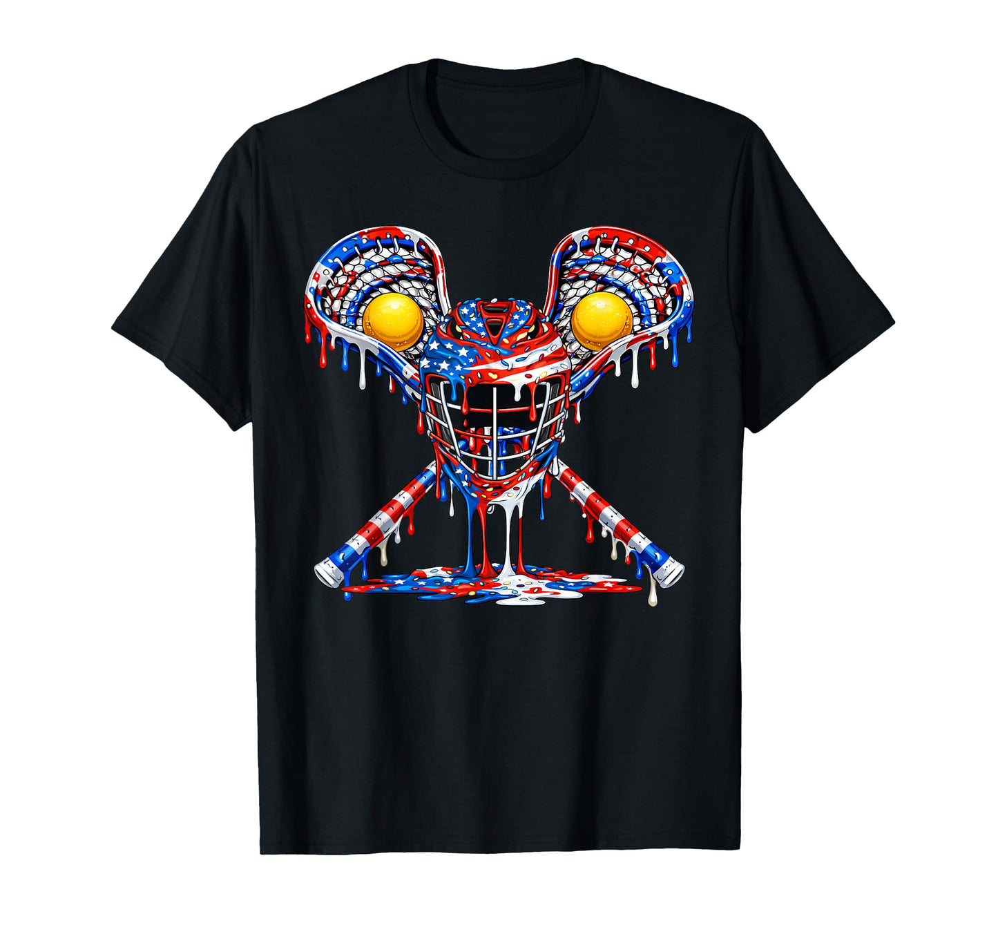 Lacrosse Patriotic American Flag Ice T-Shirt - Graphic Print for Adults - T-Shirt, Sweatshirt, Hoodie