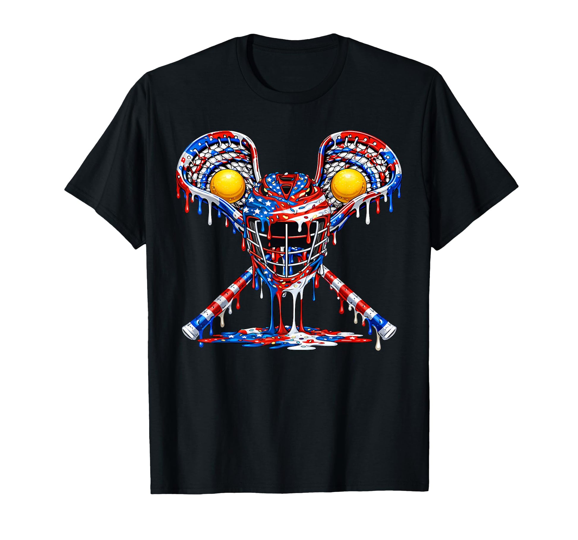 Lacrosse Patriotic American Flag Ice T-Shirt - Graphic Print for Adults - T-Shirt, Sweatshirt, Hoodie