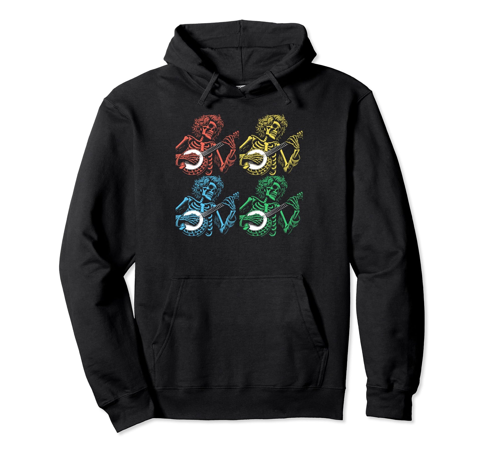 Pop Art Skeleton Banjo Player Hoodie - Casual Everyday Wear Unisex - T-Shirt, Sweatshirt, Hoodie