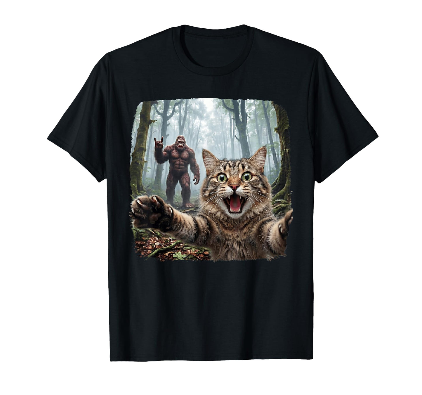Surprised Scared Cat Selfie Bigfoot T-Shirt - Custom Art Print for Adults - T-Shirt, Sweatshirt, Hoodie