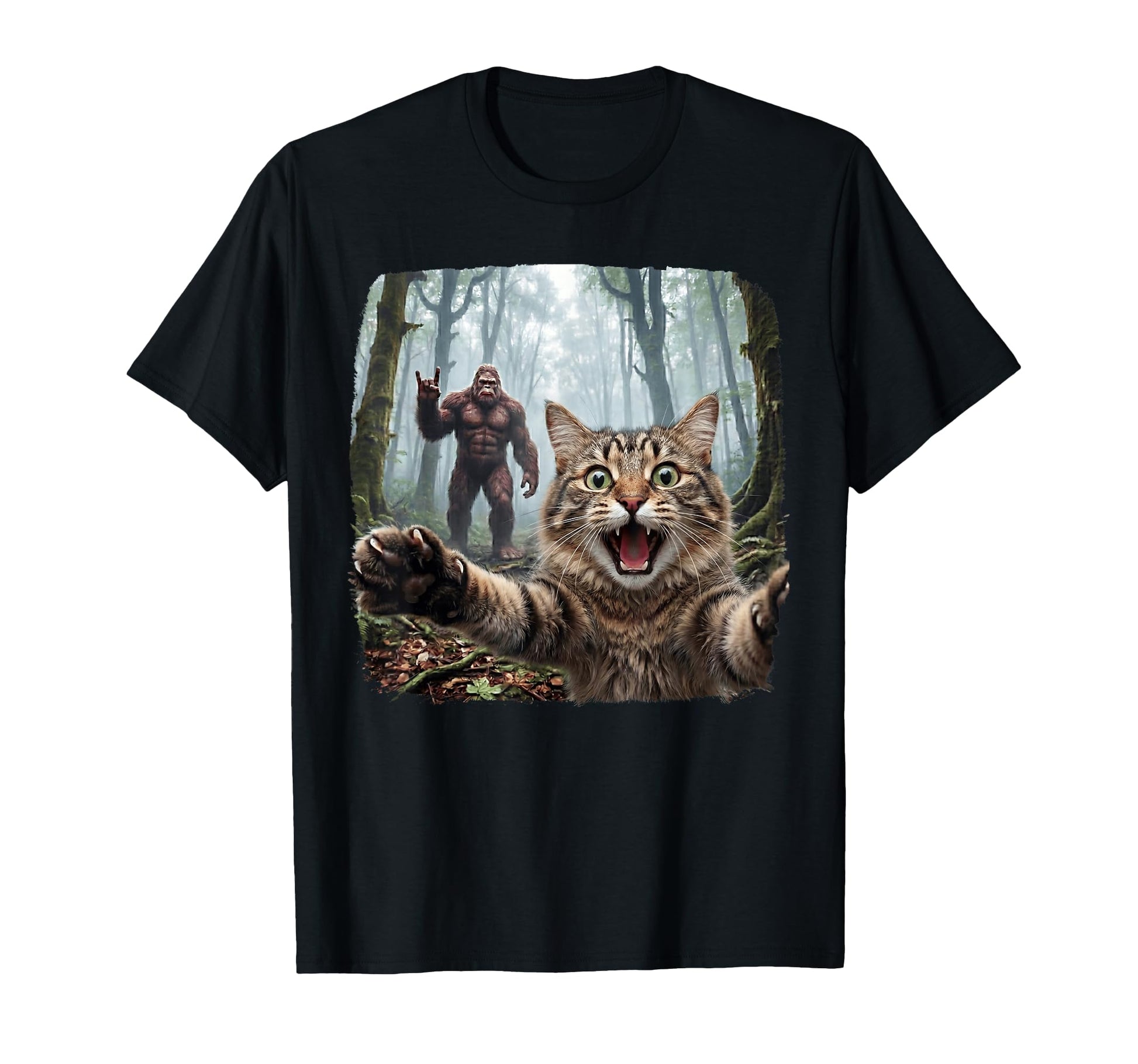 Surprised Scared Cat Selfie Bigfoot T-Shirt - Custom Art Print for Adults - T-Shirt, Sweatshirt, Hoodie