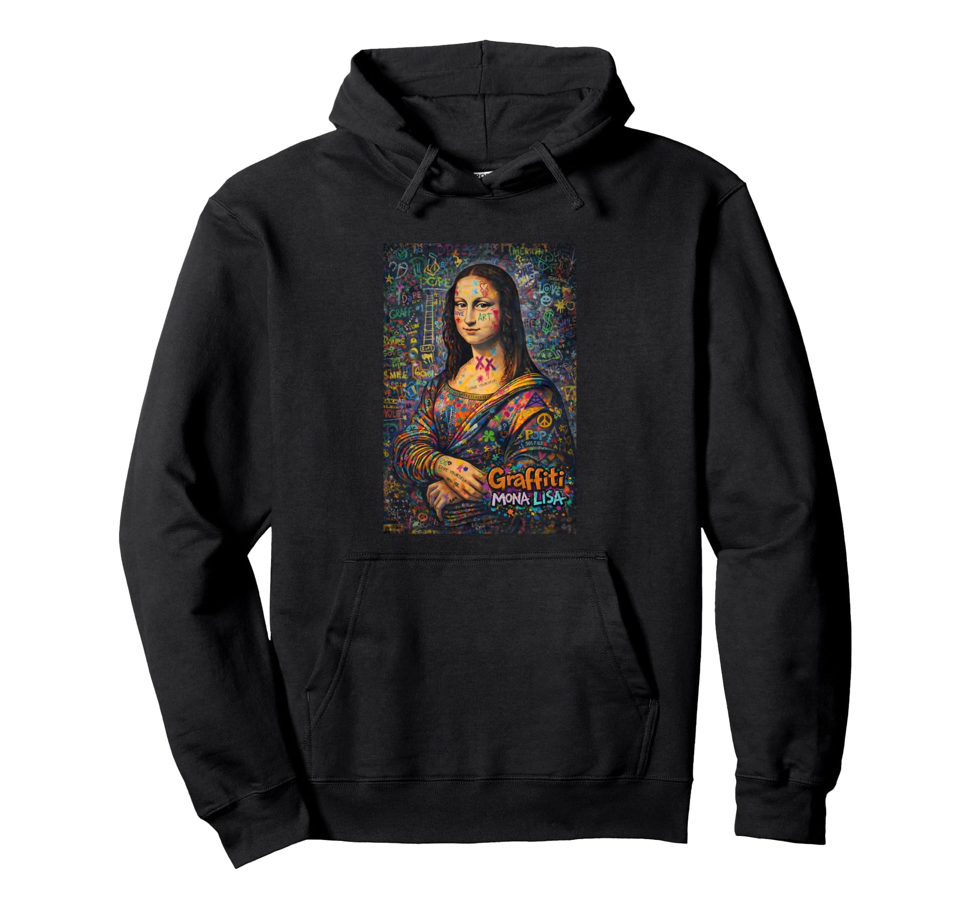 Graffiti Mona Lisa Pop Art Colorful Street Hoodie - Unique Graphic Unisex - T-Shirt, Sweatshirt, Hoodie