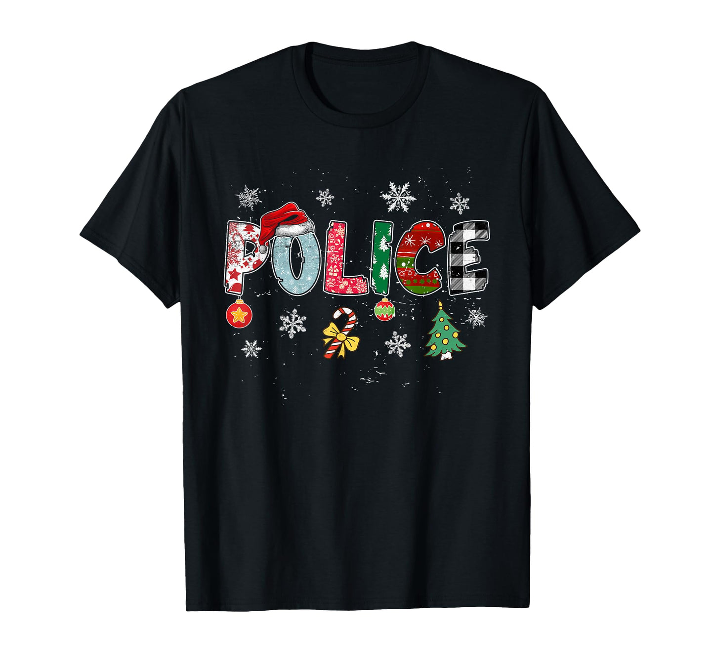 Police Santa Hat Funny Tree Plaid T-Shirt - Novelty Apparel Men Women - T-Shirt, Sweatshirt, Hoodie