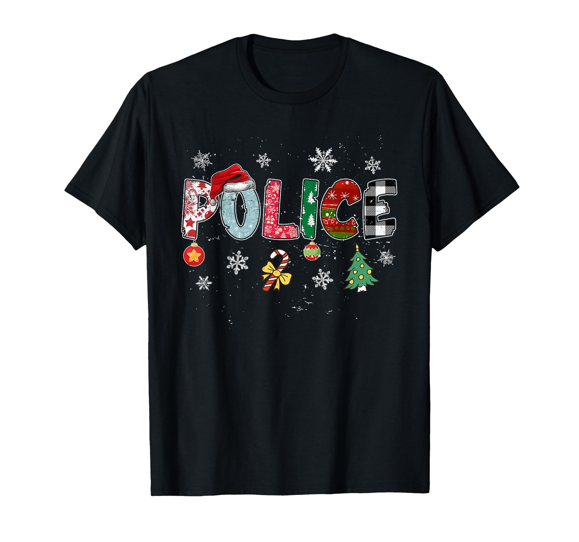 Police Santa Hat Funny Tree Plaid T-Shirt - Novelty Apparel Men Women - T-Shirt, Sweatshirt, Hoodie