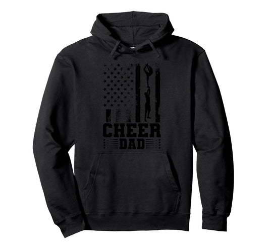 Cheer Dad Cheerleading American Flag Hoodie - Unique Graphic Men Women - T-Shirt, Sweatshirt, Hoodie