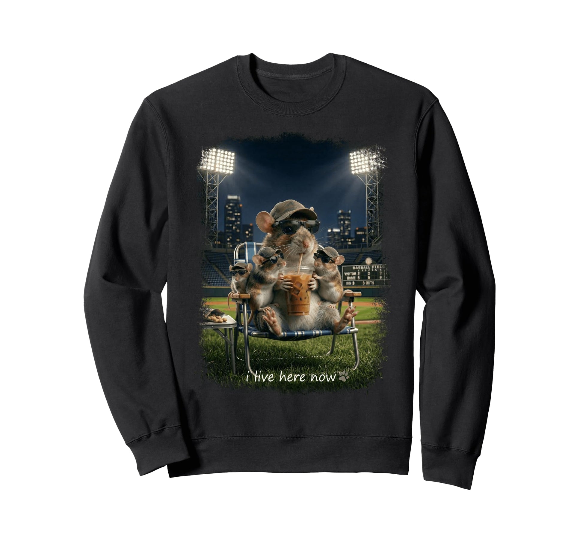 Funny Mice Ballfield Baseball Sweatshirt - Fun Novelty Design for Adults - T-Shirt, Sweatshirt, Hoodie