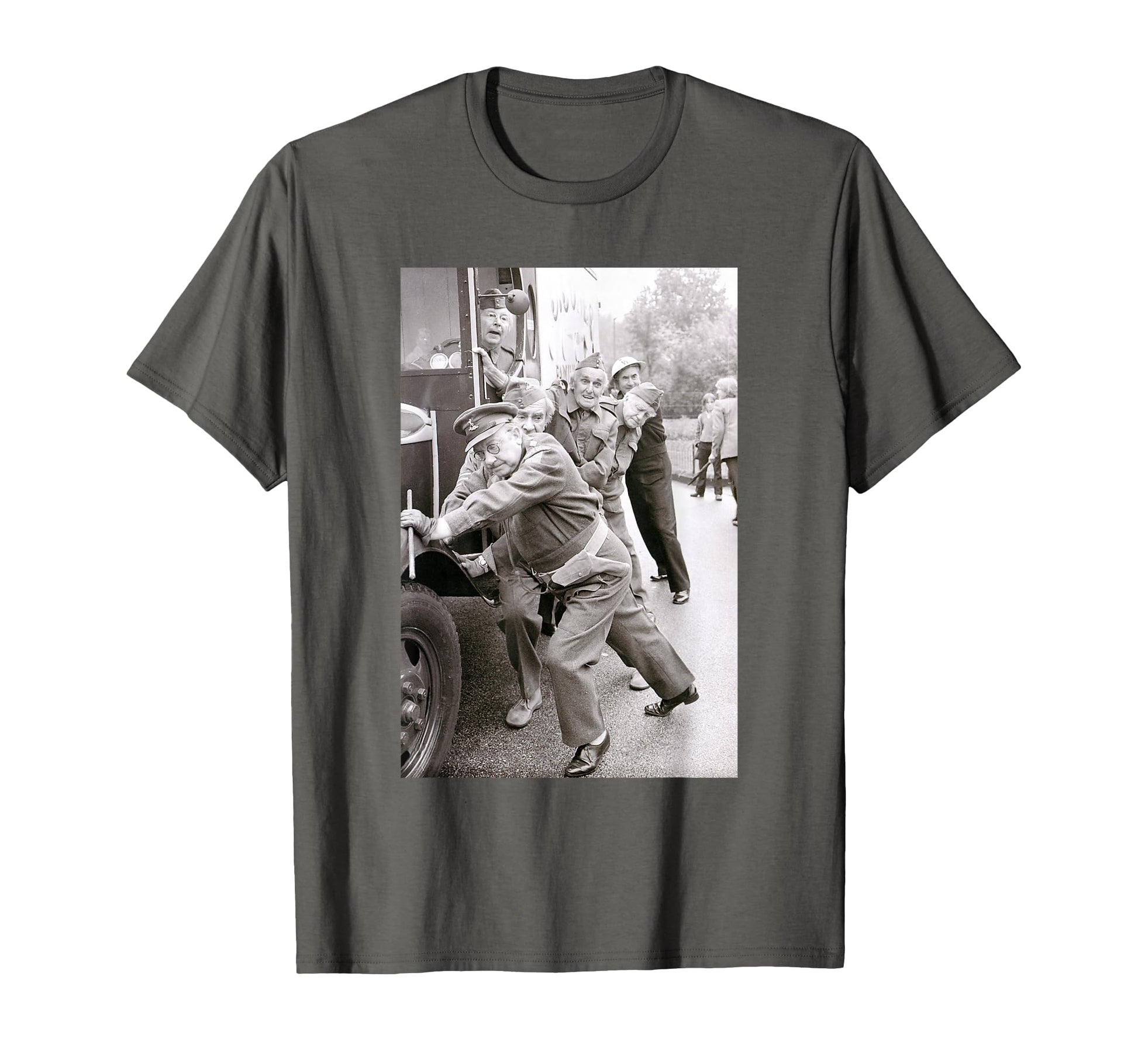 Captain Mainwaring Dads Army Cast Pushing T-Shirt - Novelty Apparel Unisex - T-Shirt, Sweatshirt, Hoodie