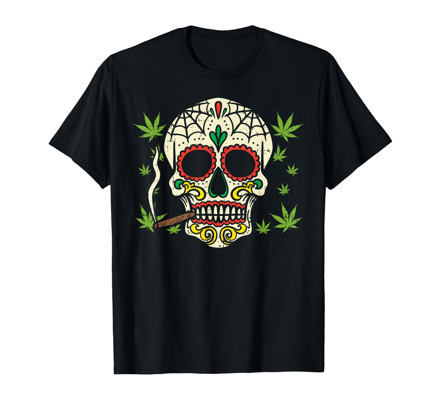 Sugar Skull Smoking Weed Cannabis T-Shirt - Custom Art Print Unisex - T-Shirt, Sweatshirt, Hoodie