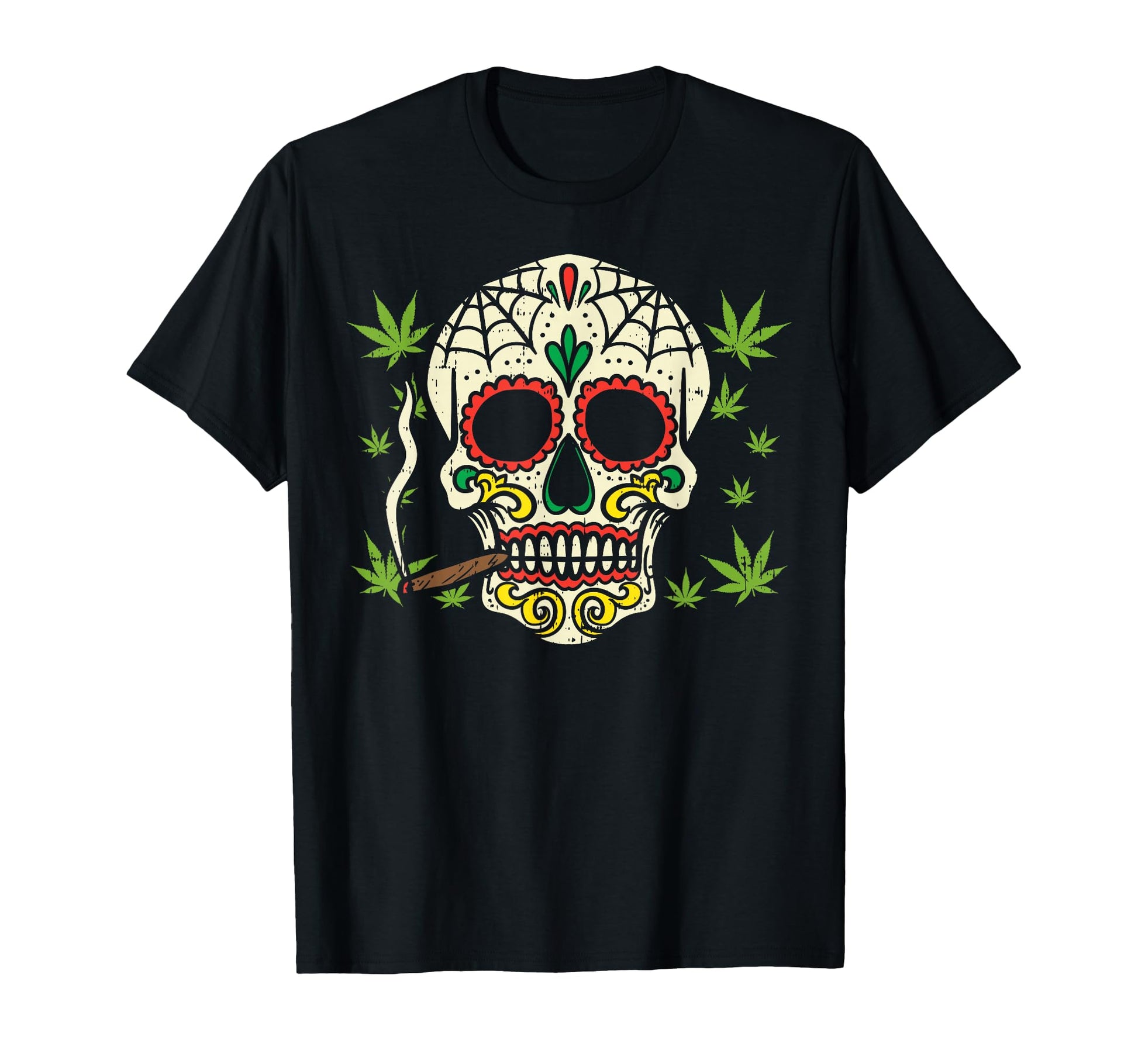 Sugar Skull Smoking Weed Cannabis T-Shirt - Custom Art Print Unisex - T-Shirt, Sweatshirt, Hoodie