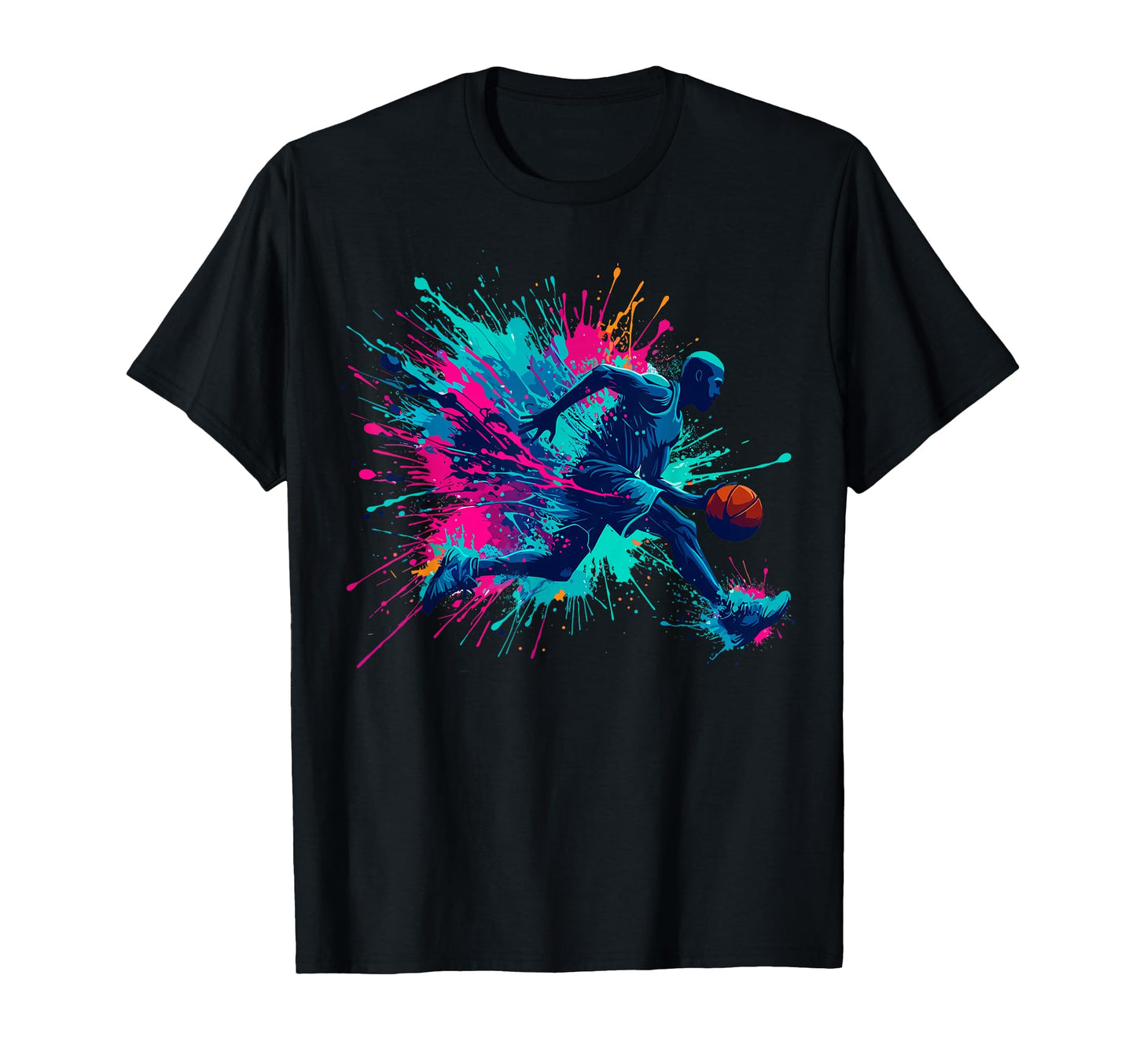 Colorful Paints Splash Basketball Ball T-Shirt - Unique Graphic for Adults - T-Shirt, Sweatshirt, Hoodie