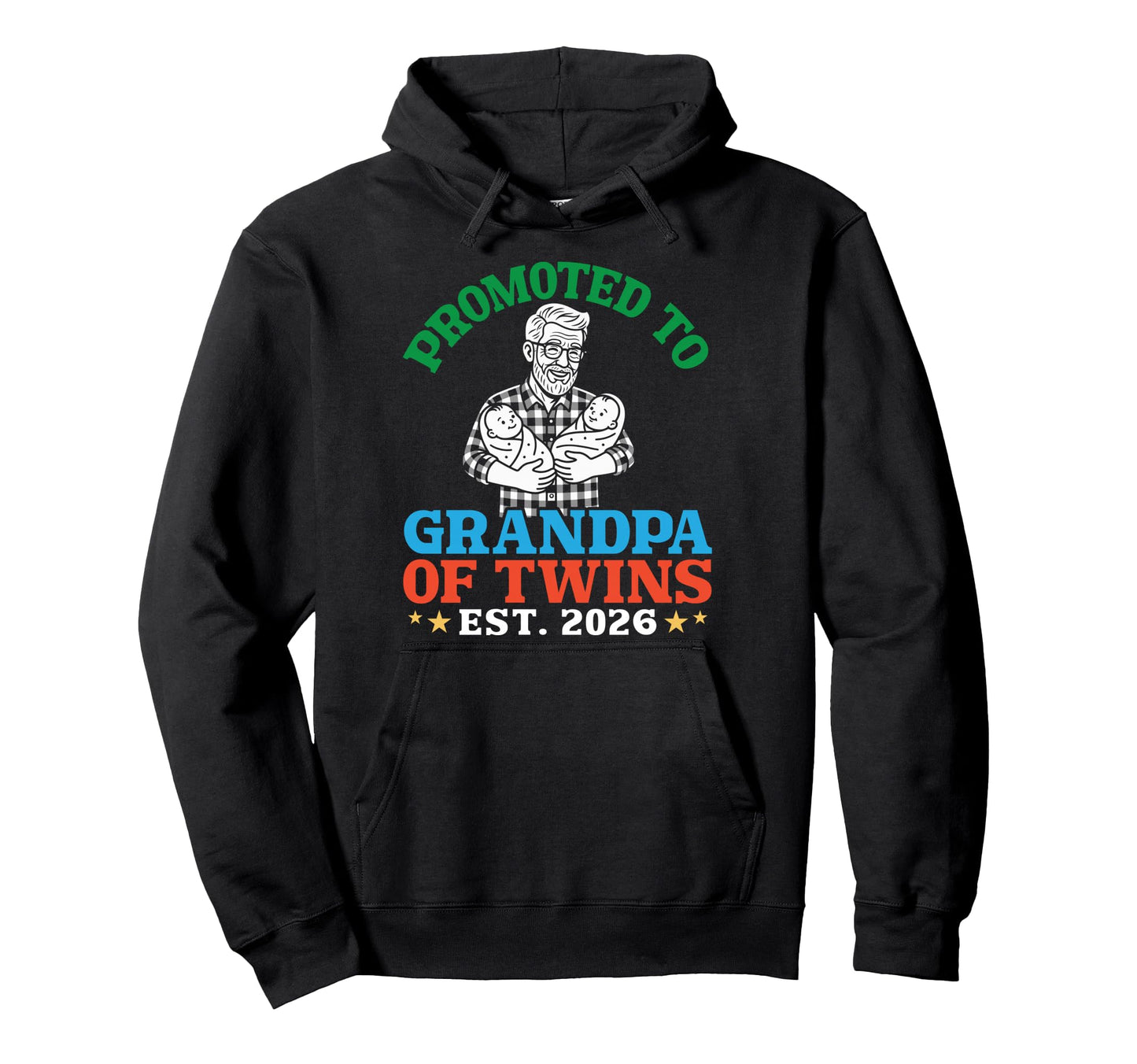Promoted To Grandpa Twins Est 2026 Hoodie - Fun Novelty Design for Adults - T-Shirt, Sweatshirt, Hoodie