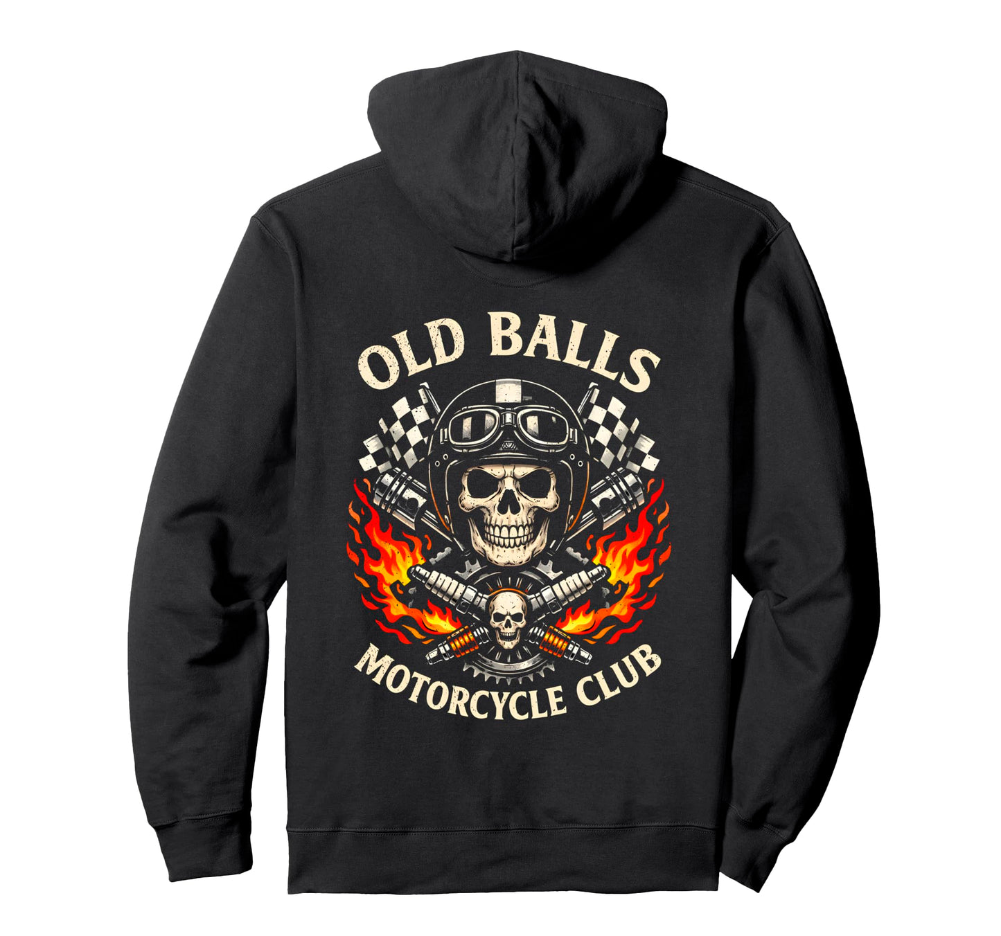 Old Balls Motorcycle Club Funny Skull Hoodie - Novelty Apparel for Adults - T-Shirt, Sweatshirt, Hoodie