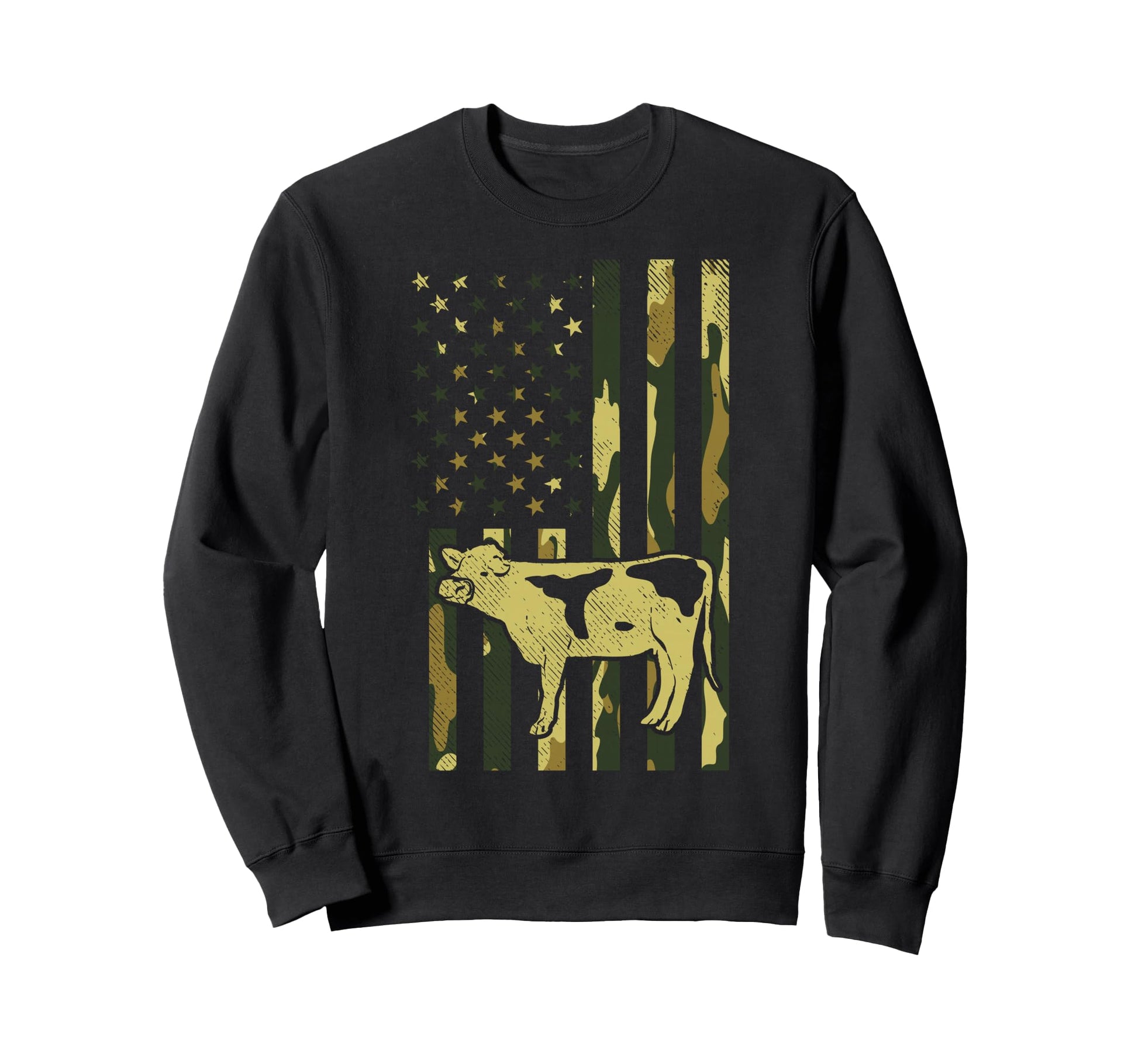 Camo Us Flag Cow Military Farm Sweatshirt - Fun Novelty Design for Adults - T-Shirt, Sweatshirt, Hoodie