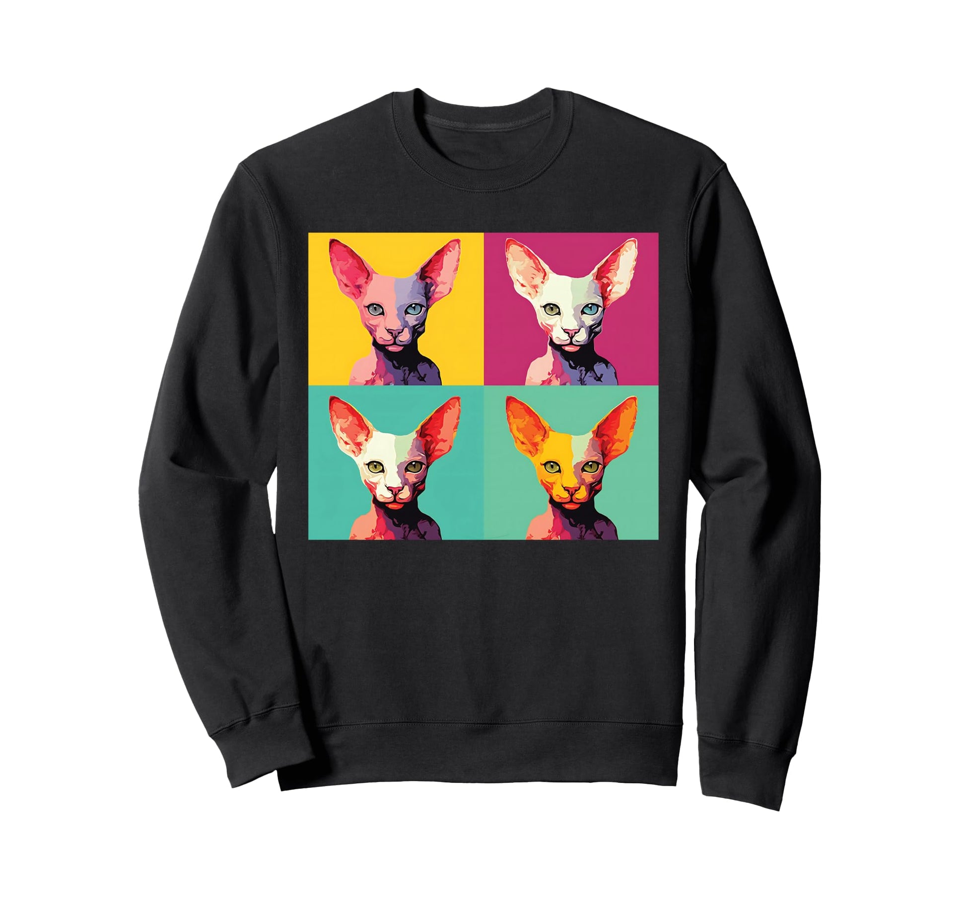 Funny Cat Head Pop Art Colorful Sweatshirt - Fun Novelty Design for Adults - T-Shirt, Sweatshirt, Hoodie