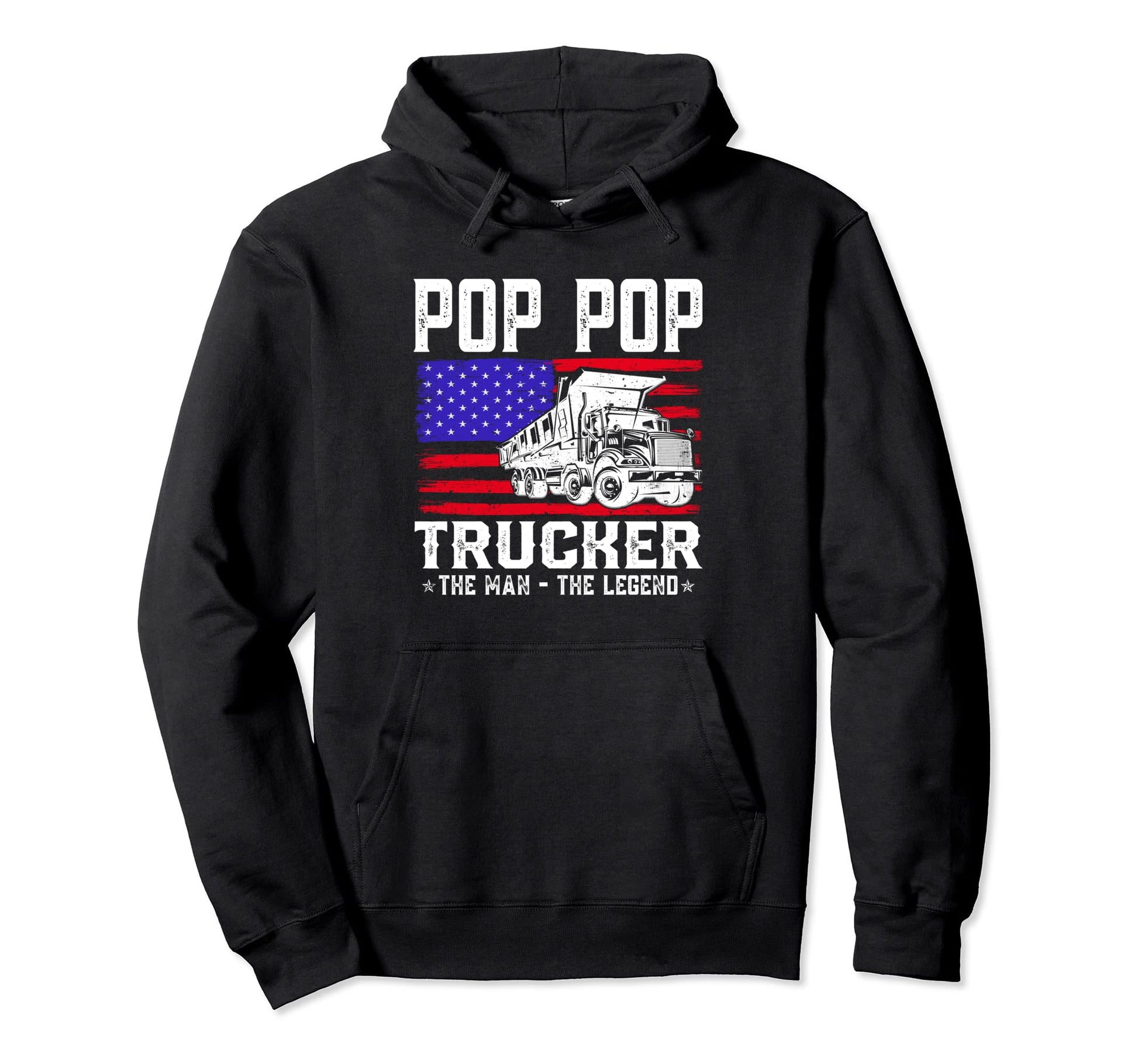 Pop Pop Trucker Legend American Flag Hoodie - Custom Art Print Unisex - T-Shirt, Sweatshirt, Hoodie