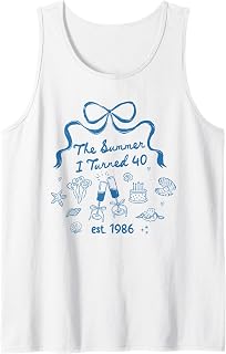 Summer I Turned Forty 40th Birthday Seashell Coastal Bow Tank Top Unisex T-shirt, Sweatshirt, Hoodie, Long Sleeve Tee - T-Shirt, Sweatshirt, Hoodie