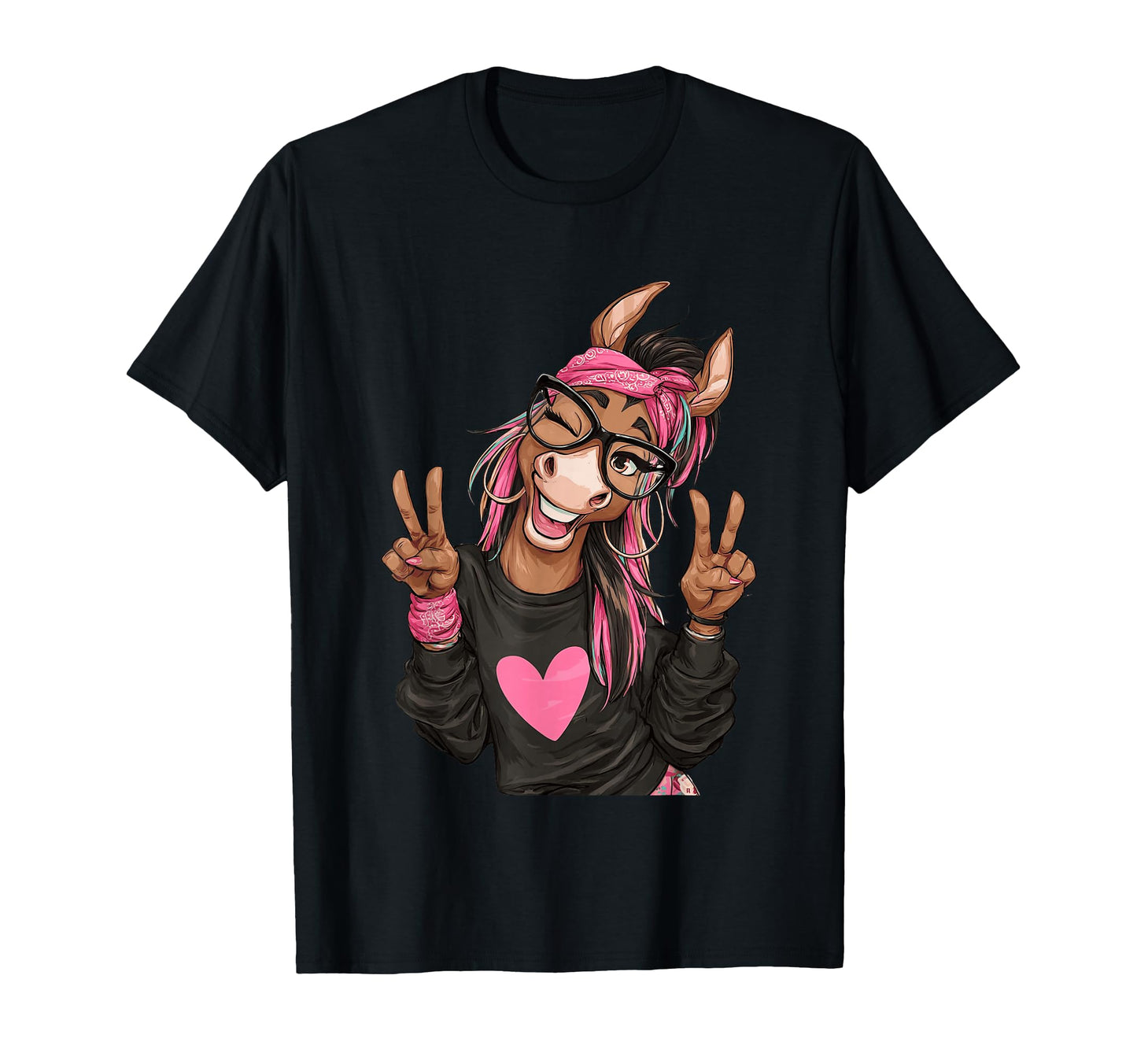 Horse Winking Double Peace Sign T-Shirt - Trendy Graphic for Adults - T-Shirt, Sweatshirt, Hoodie