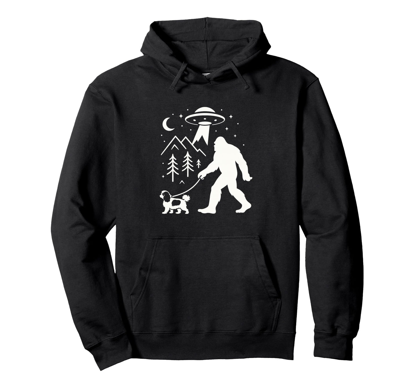 Bigfoot Walking Spaniel Ufo Funny Hoodie - Custom Art Print Unisex - T-Shirt, Sweatshirt, Hoodie