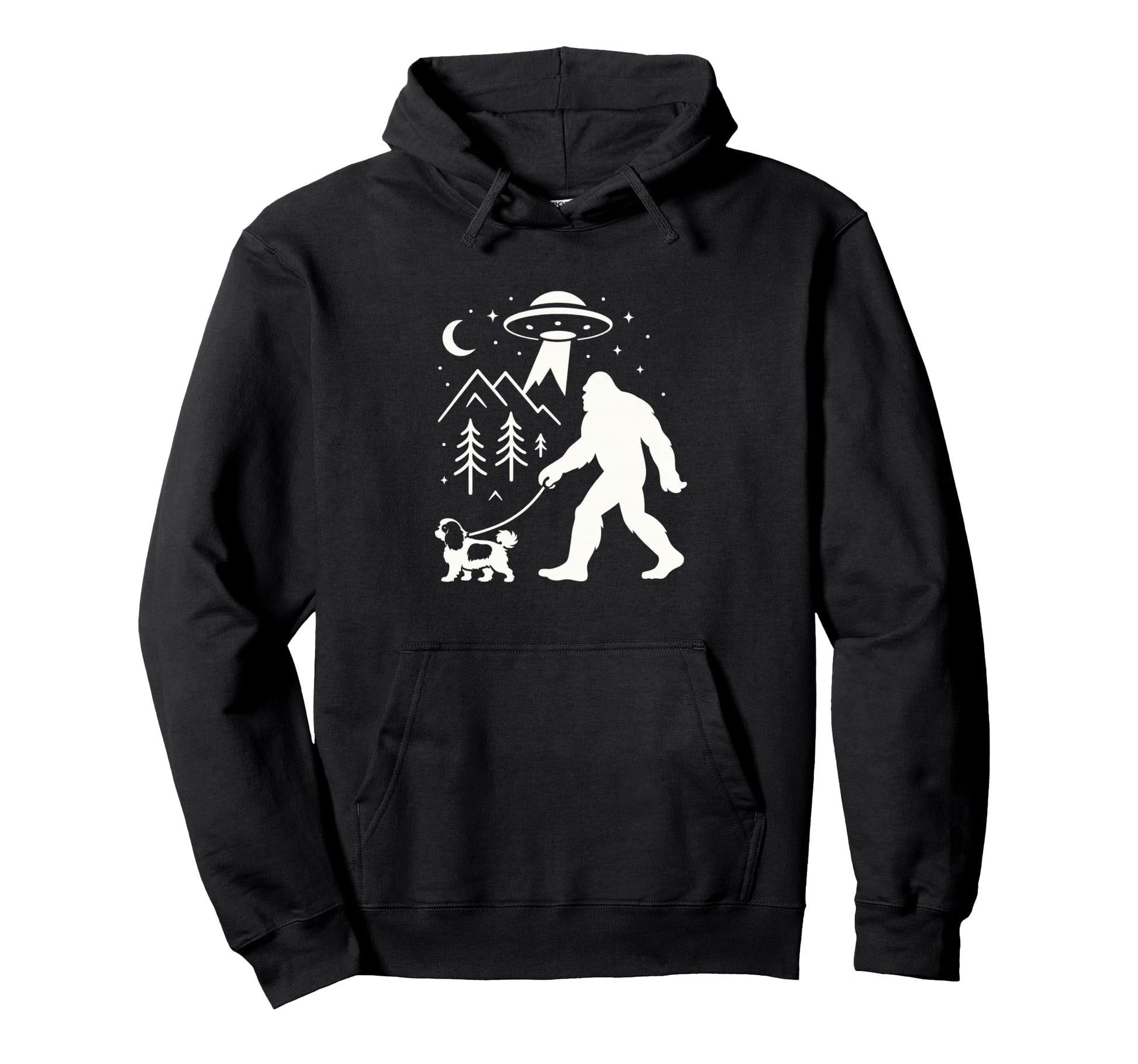 Bigfoot Walking Spaniel Ufo Funny Hoodie - Custom Art Print Unisex - T-Shirt, Sweatshirt, Hoodie