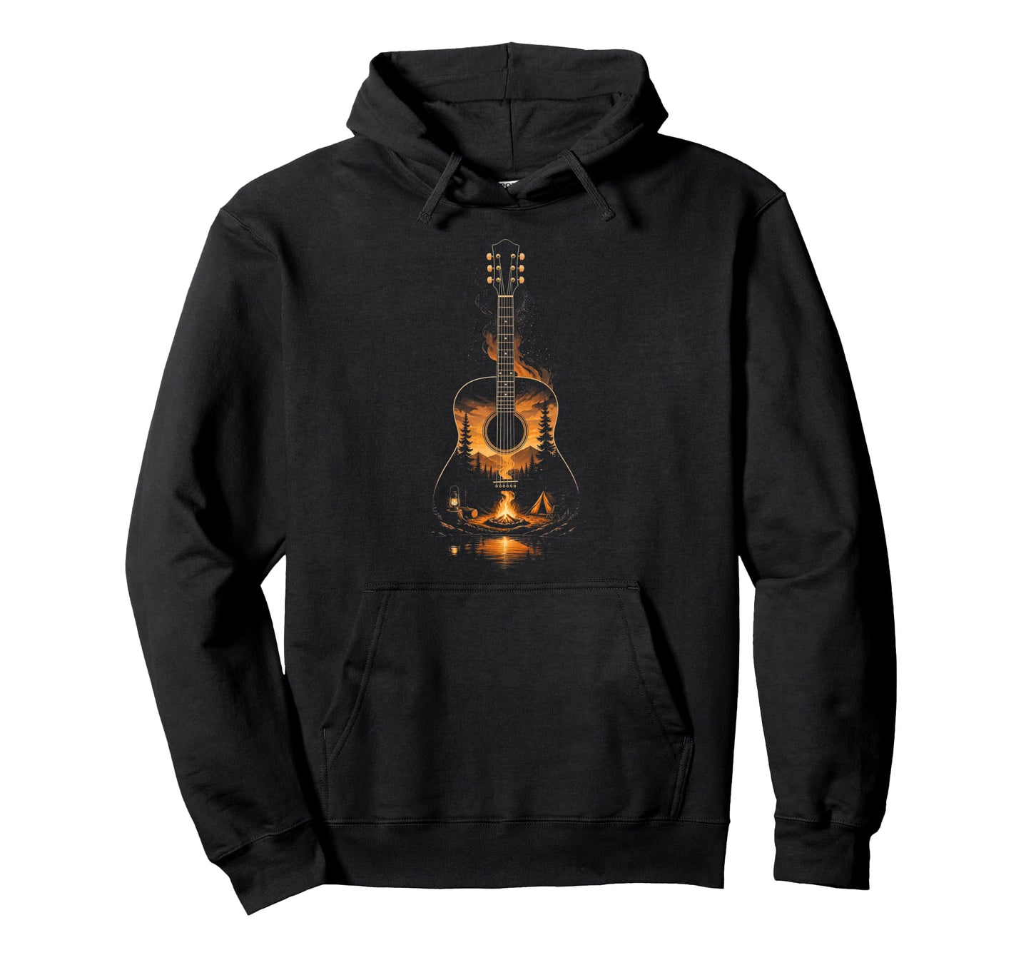 Campfire Acoustic Guitar Forest Hoodie - Aesthetic Graphic Men Women - T-Shirt, Sweatshirt, Hoodie