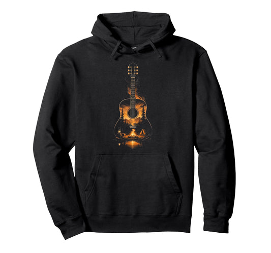 Campfire Acoustic Guitar Forest Hoodie - Aesthetic Graphic Men Women - T-Shirt, Sweatshirt, Hoodie