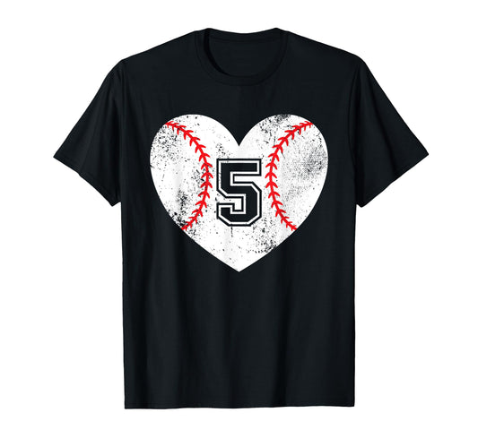 Baseball Heart Player 5 Baseball Mom Dad T-Shirt - Novelty Apparel Unisex - T-Shirt, Sweatshirt, Hoodie