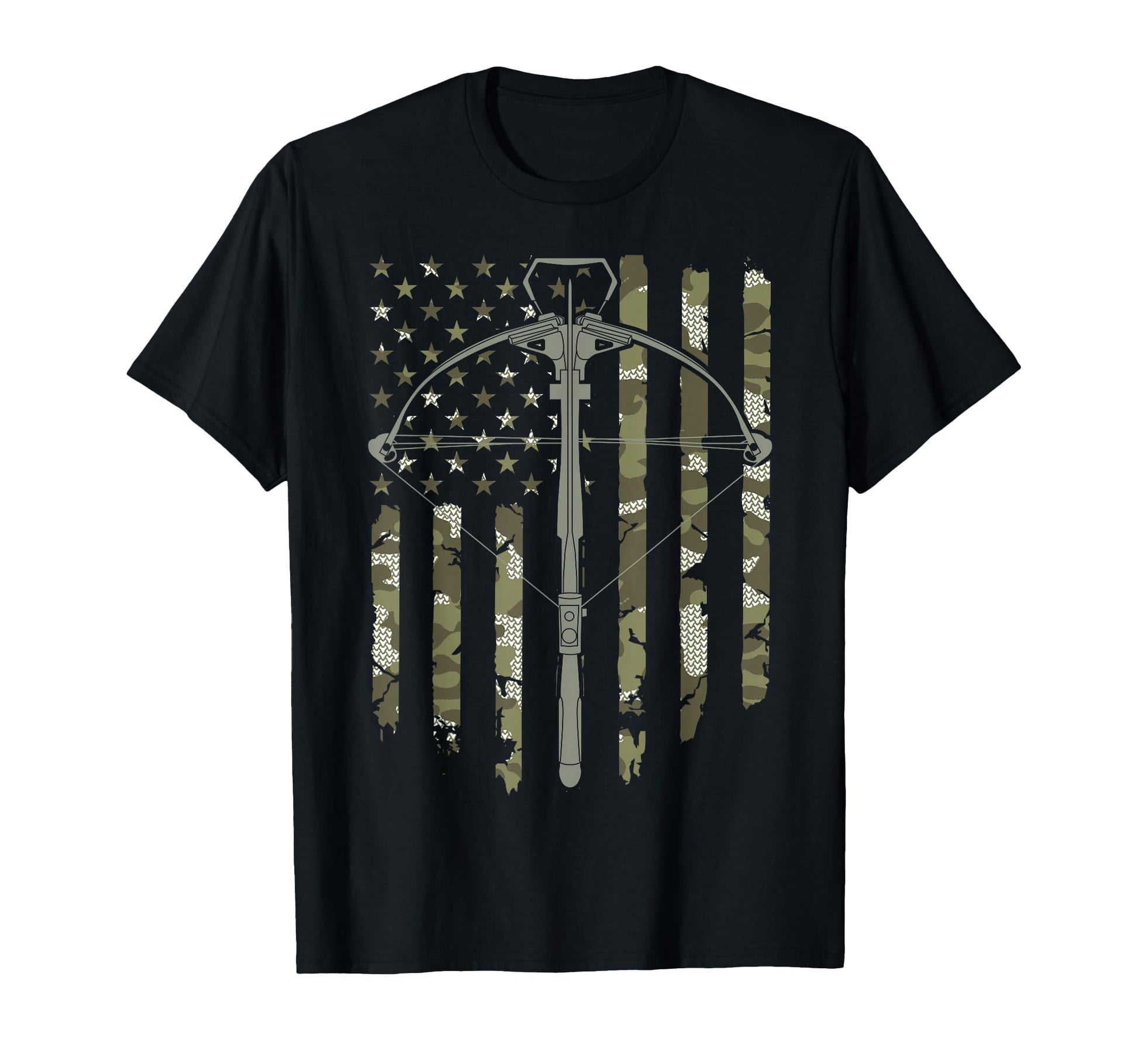 Crossbow Hunting American Flag Camouflage T-Shirt - Novelty Apparel Unisex - T-Shirt, Sweatshirt, Hoodie