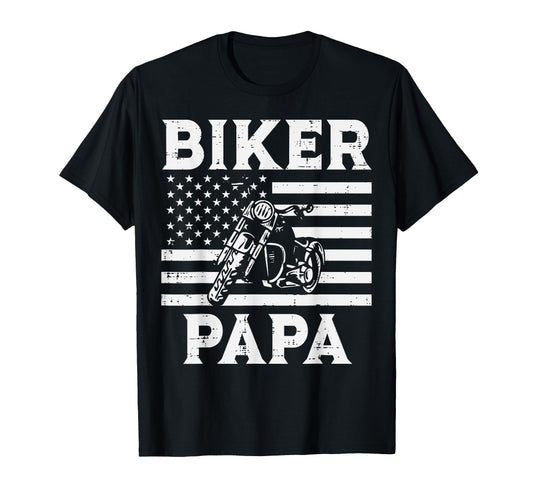 Biker Papa Us Flag Motorcycle T-Shirt - Streetwear Style for Adults - T-Shirt, Sweatshirt, Hoodie