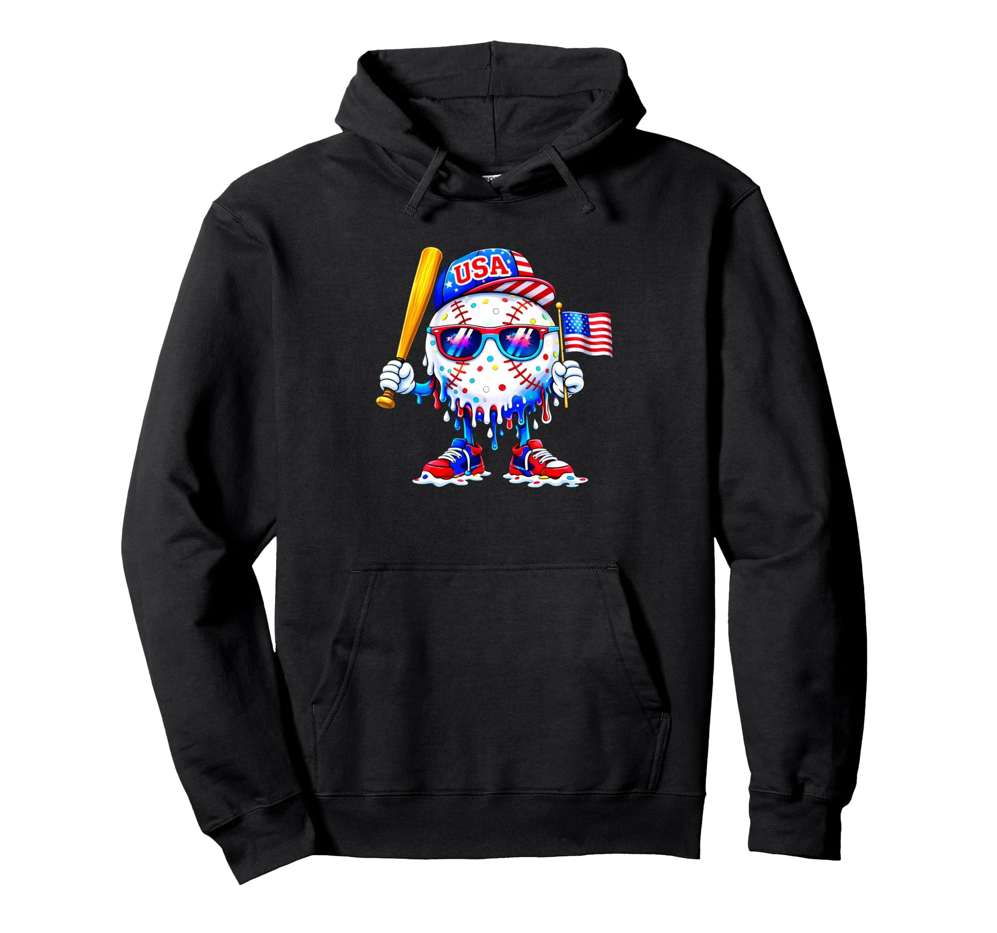 Baseball 4Th July Usa Flag Patriotic Funny Hoodie - Minimalist Print Unisex - T-Shirt, Sweatshirt, Hoodie