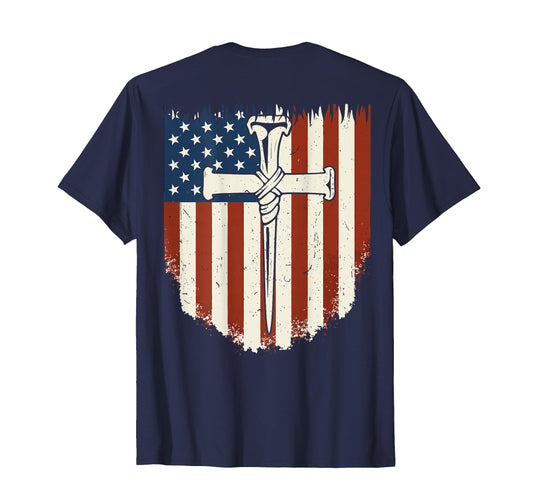American Flag Cross 3 Nail T-Shirt - Casual Everyday Wear for Adults - T-Shirt, Sweatshirt, Hoodie