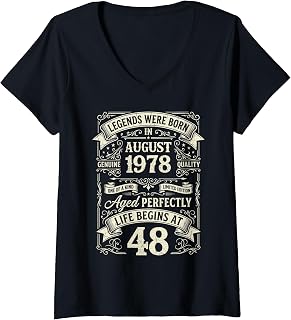 Women's Vintage 48th Birthday Legends Born in August 1978 V-Neck T-Shirt Unisex T-shirt, Sweatshirt, Hoodie, Long Sleeve Tee - T-Shirt, Sweatshirt, Hoodie