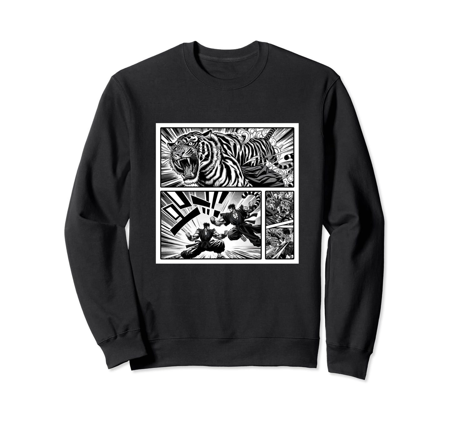 Japanese Fighters Battling Tiger Sweatshirt - Minimalist Print Men Women - T-Shirt, Sweatshirt, Hoodie