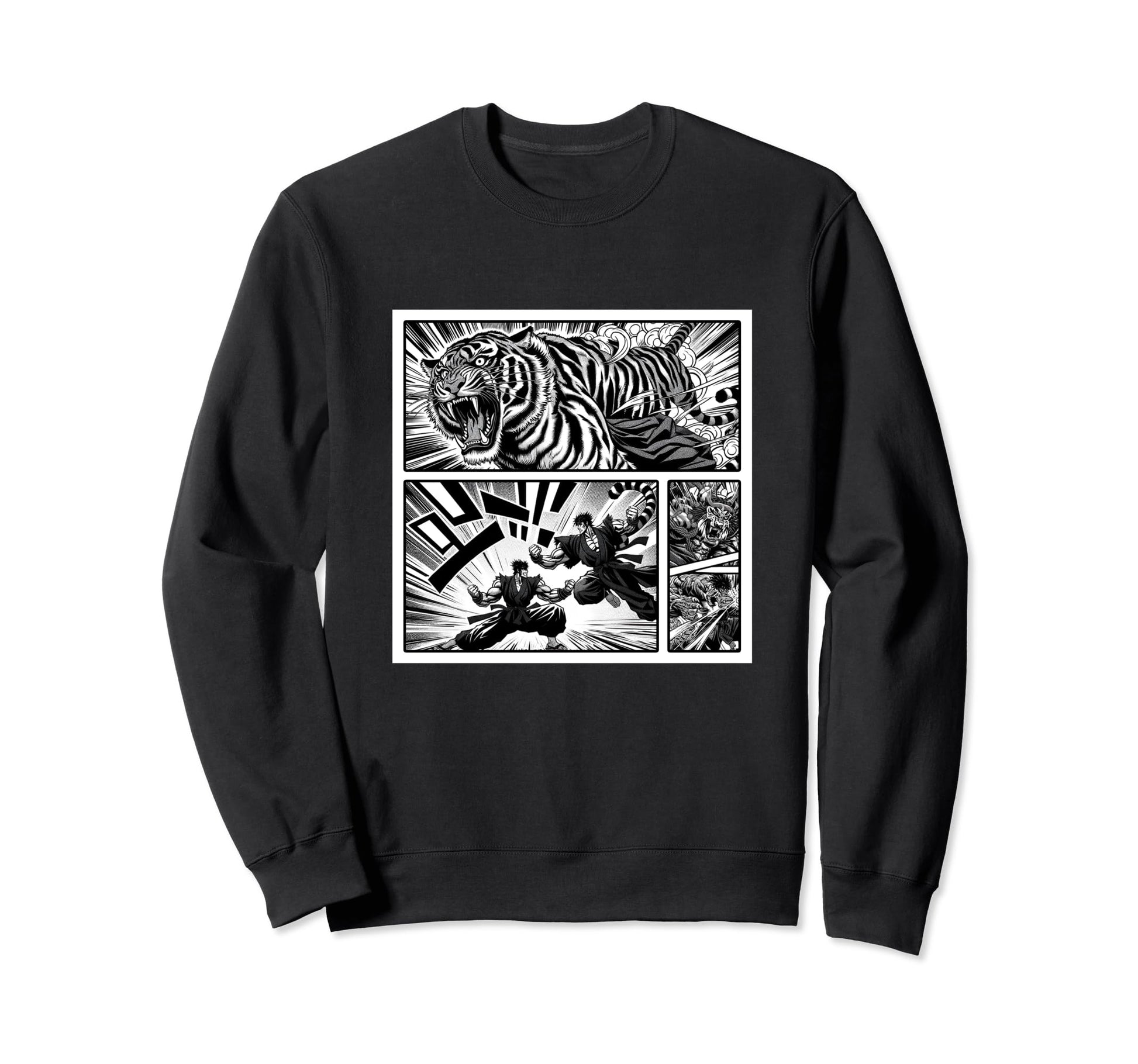 Japanese Fighters Battling Tiger Sweatshirt - Minimalist Print Men Women - T-Shirt, Sweatshirt, Hoodie