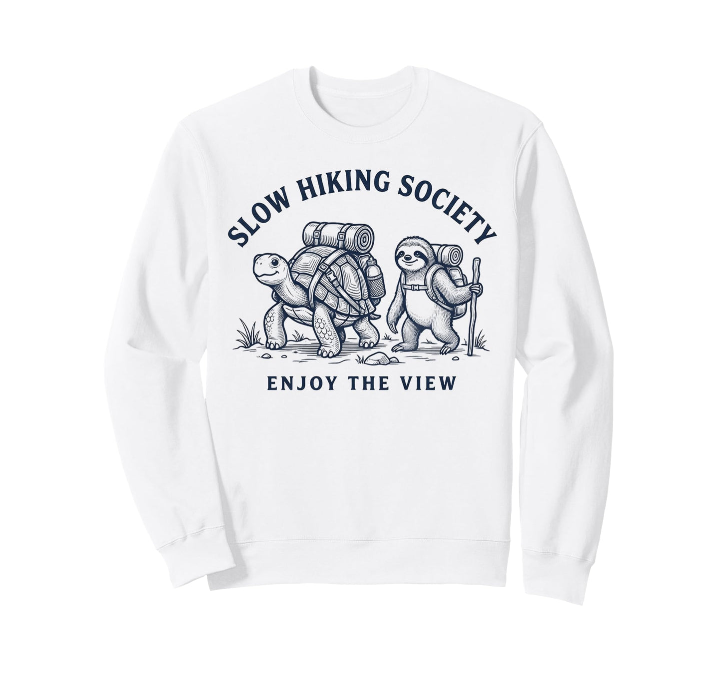Slow Hiking Society Enjoy View Sloth Sweatshirt - Minimalist Print Unisex - T-Shirt, Sweatshirt, Hoodie
