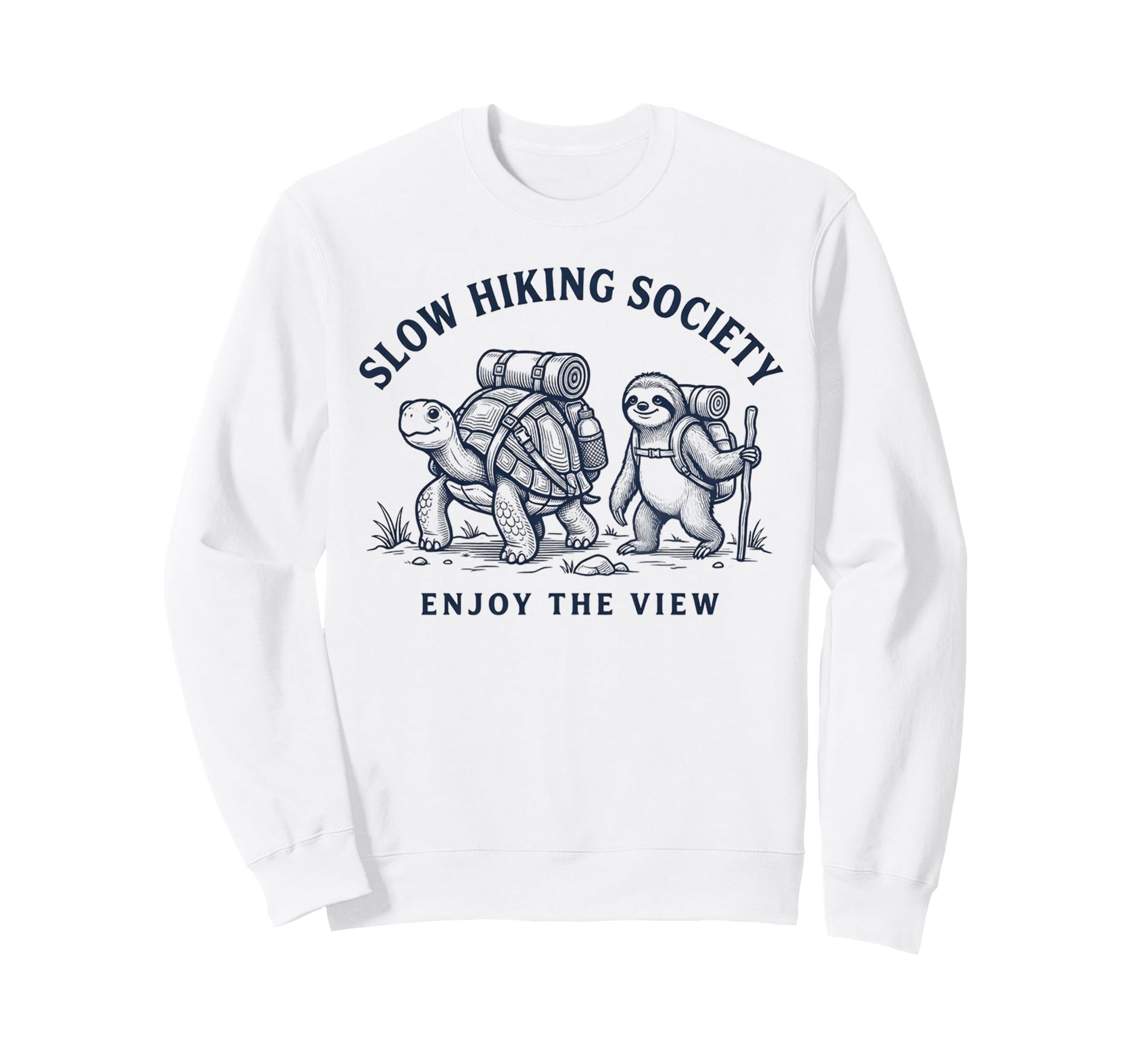Slow Hiking Society Enjoy View Sloth Sweatshirt - Minimalist Print Unisex - T-Shirt, Sweatshirt, Hoodie