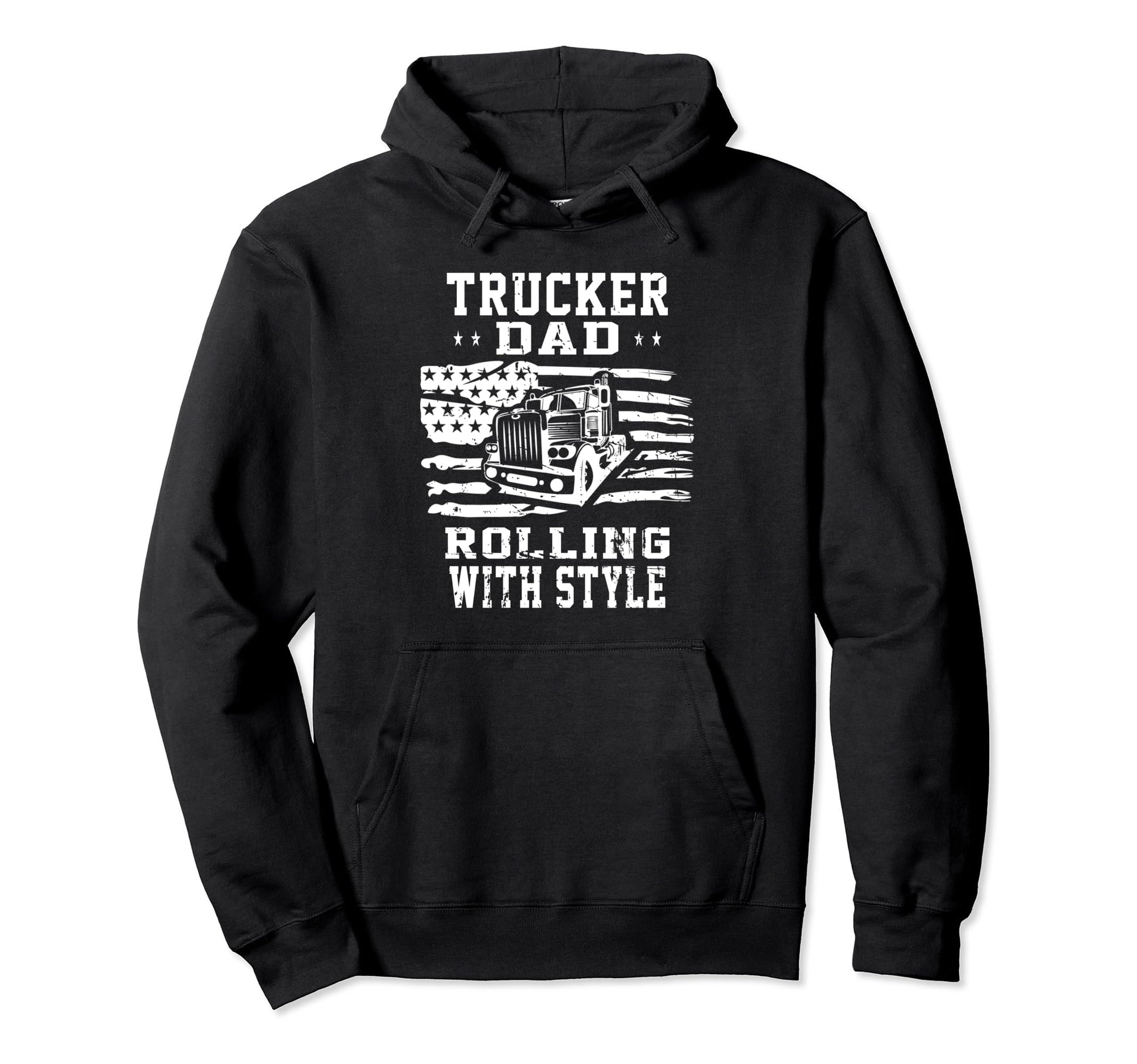 American Flag Trucker Dad Fathers Hoodie - Fun Novelty Design for Adults - T-Shirt, Sweatshirt, Hoodie