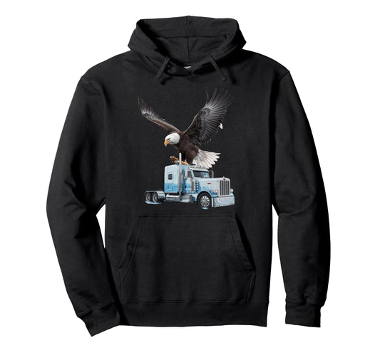 American Flag Trucker Dad Big Rig Hoodie - Novelty Apparel Men Women - T-Shirt, Sweatshirt, Hoodie