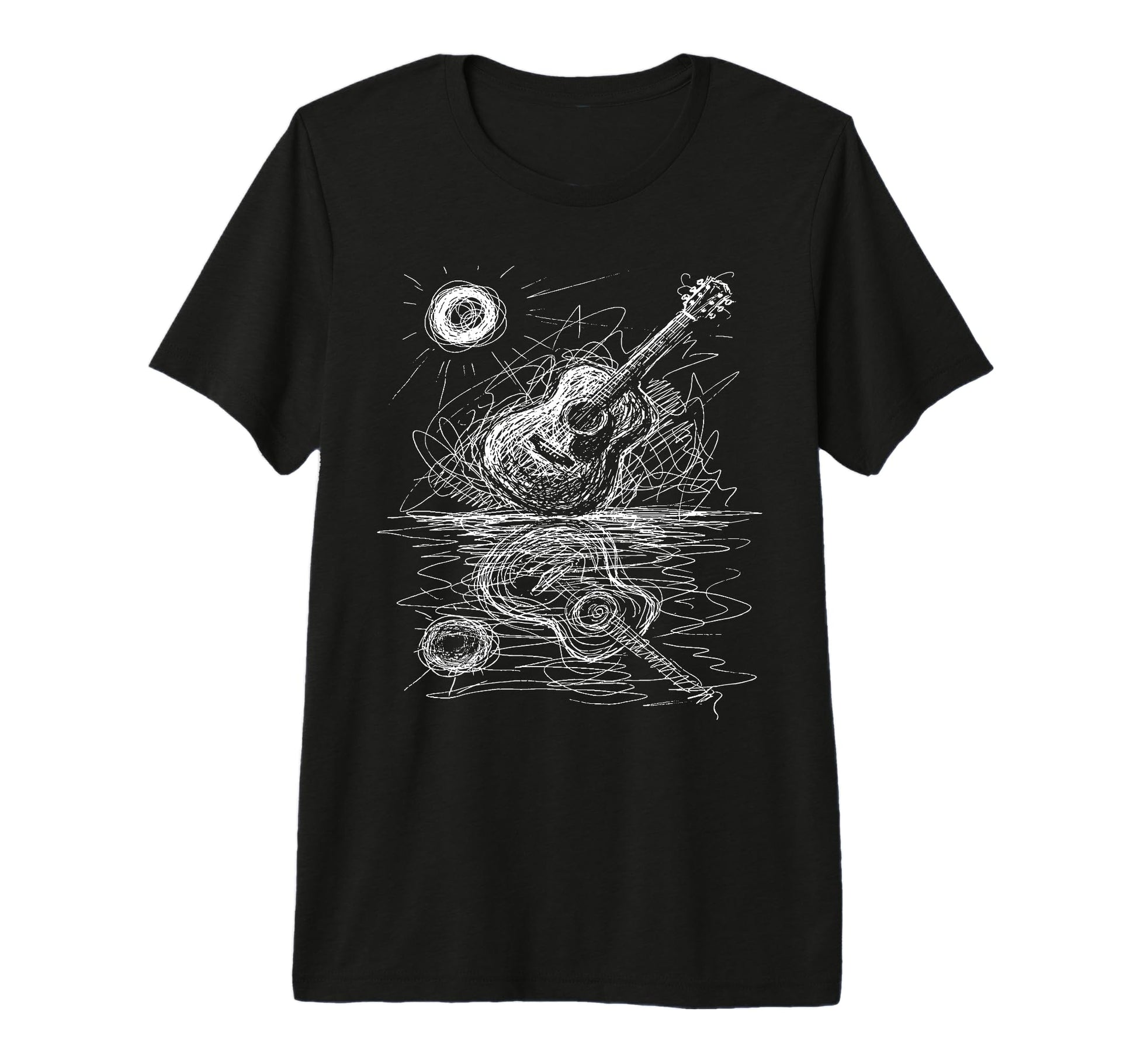 Guitar Lake Reflection Shadow T-Shirt - Custom Art Print Men Women - T-Shirt, Sweatshirt, Hoodie
