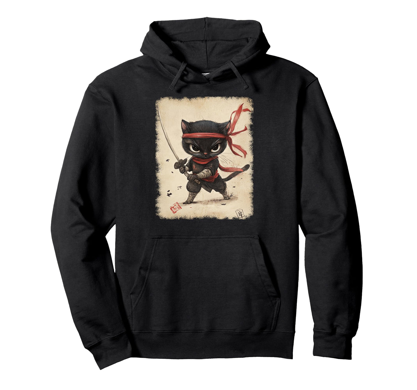 Japanese Samurai Kitten Kawaii Ninja Hoodie - Custom Art Print Men Women - T-Shirt, Sweatshirt, Hoodie
