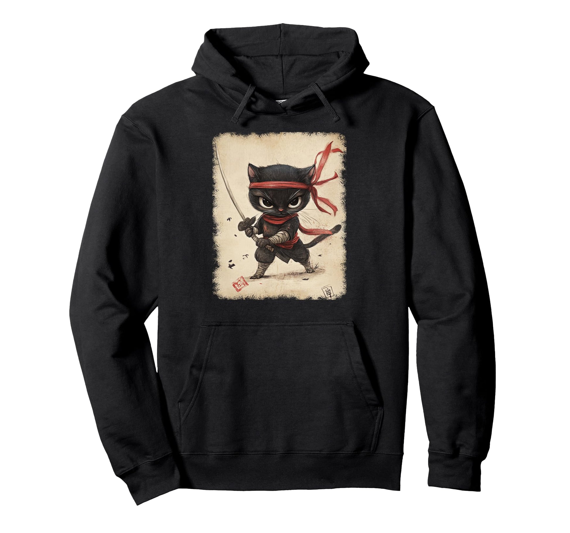 Japanese Samurai Kitten Kawaii Ninja Hoodie - Custom Art Print Men Women - T-Shirt, Sweatshirt, Hoodie