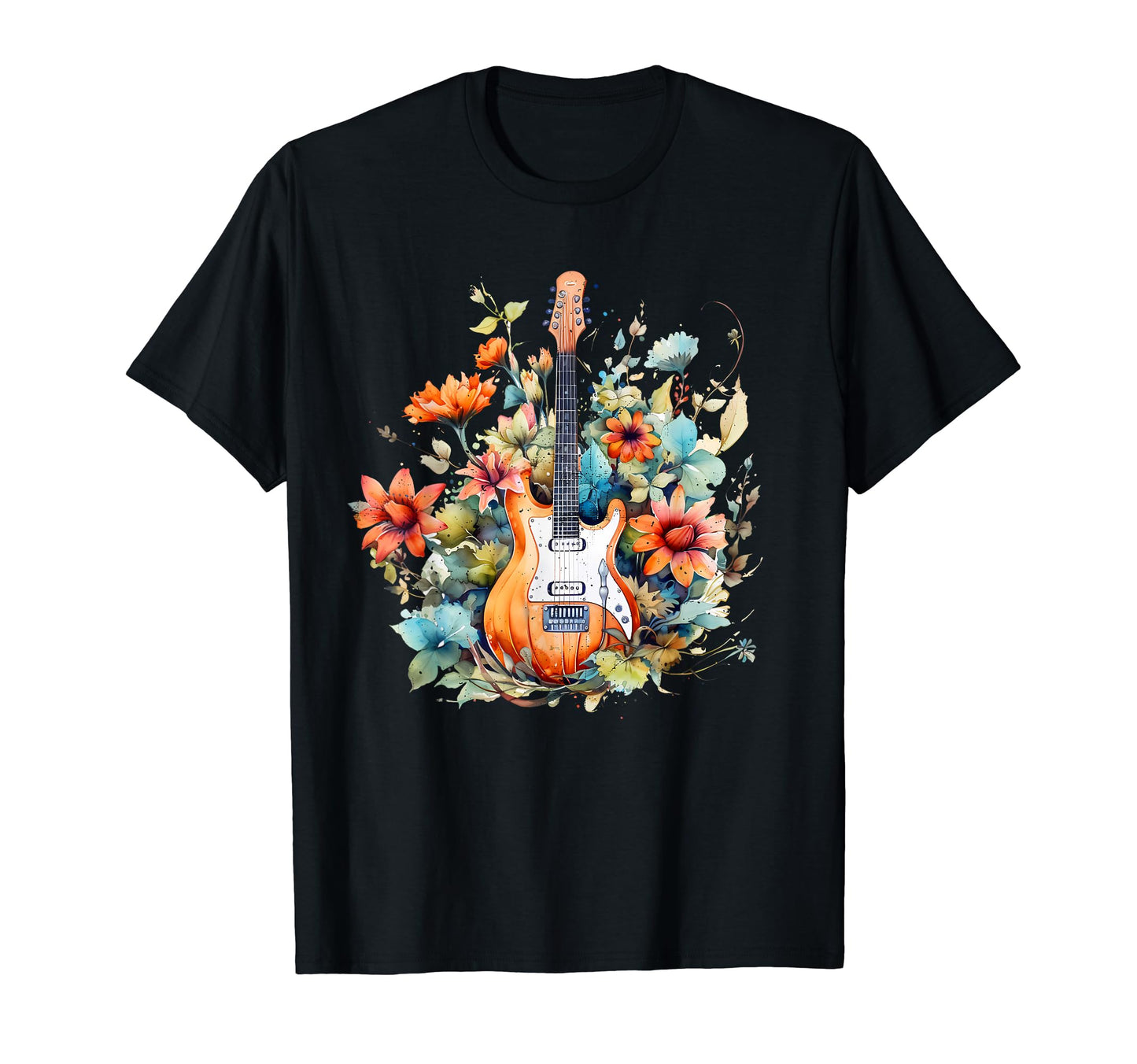 Floral Guitar Guitarist Gift Mens T-Shirt - Trendy Graphic for Adults - T-Shirt, Sweatshirt, Hoodie