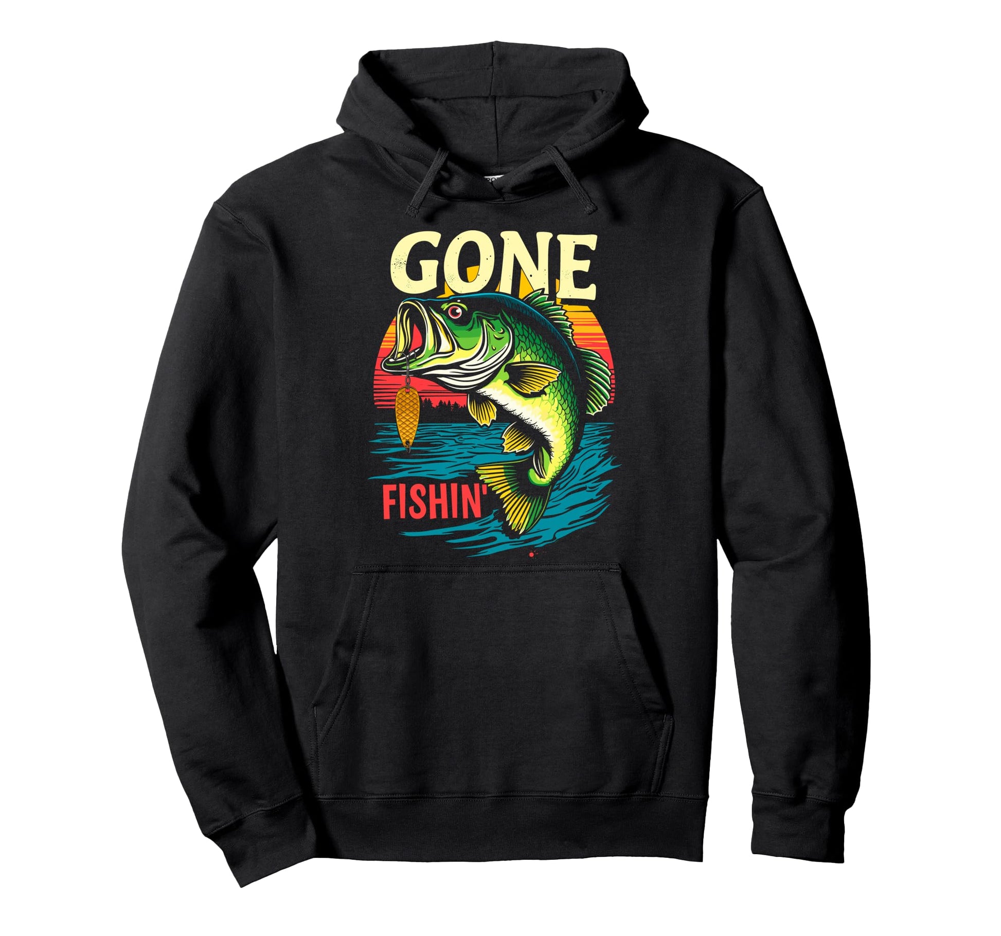 Bass Fisherman Gone Fishin Bass Fishing Hoodie - Custom Art Print Unisex - T-Shirt, Sweatshirt, Hoodie