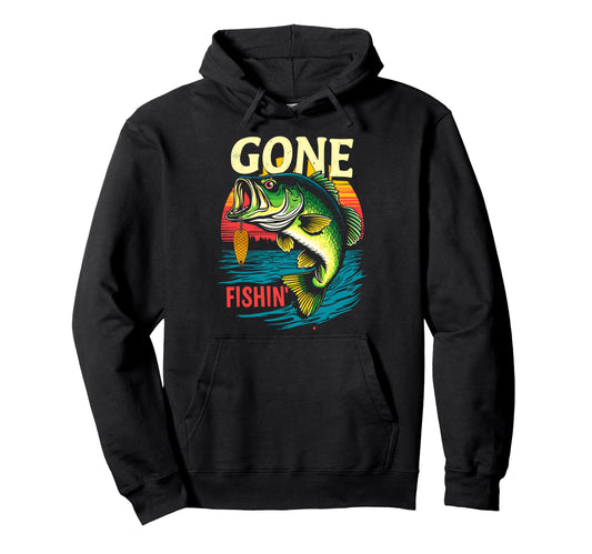 Bass Fisherman Gone Fishin Bass Fishing Hoodie - Custom Art Print Unisex - T-Shirt, Sweatshirt, Hoodie