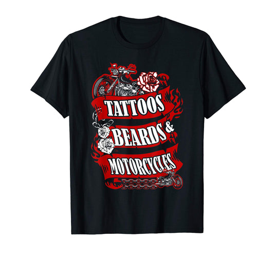 Biker Gift Tattoos Beards And T-Shirt - Fun Novelty Design for Adults - T-Shirt, Sweatshirt, Hoodie