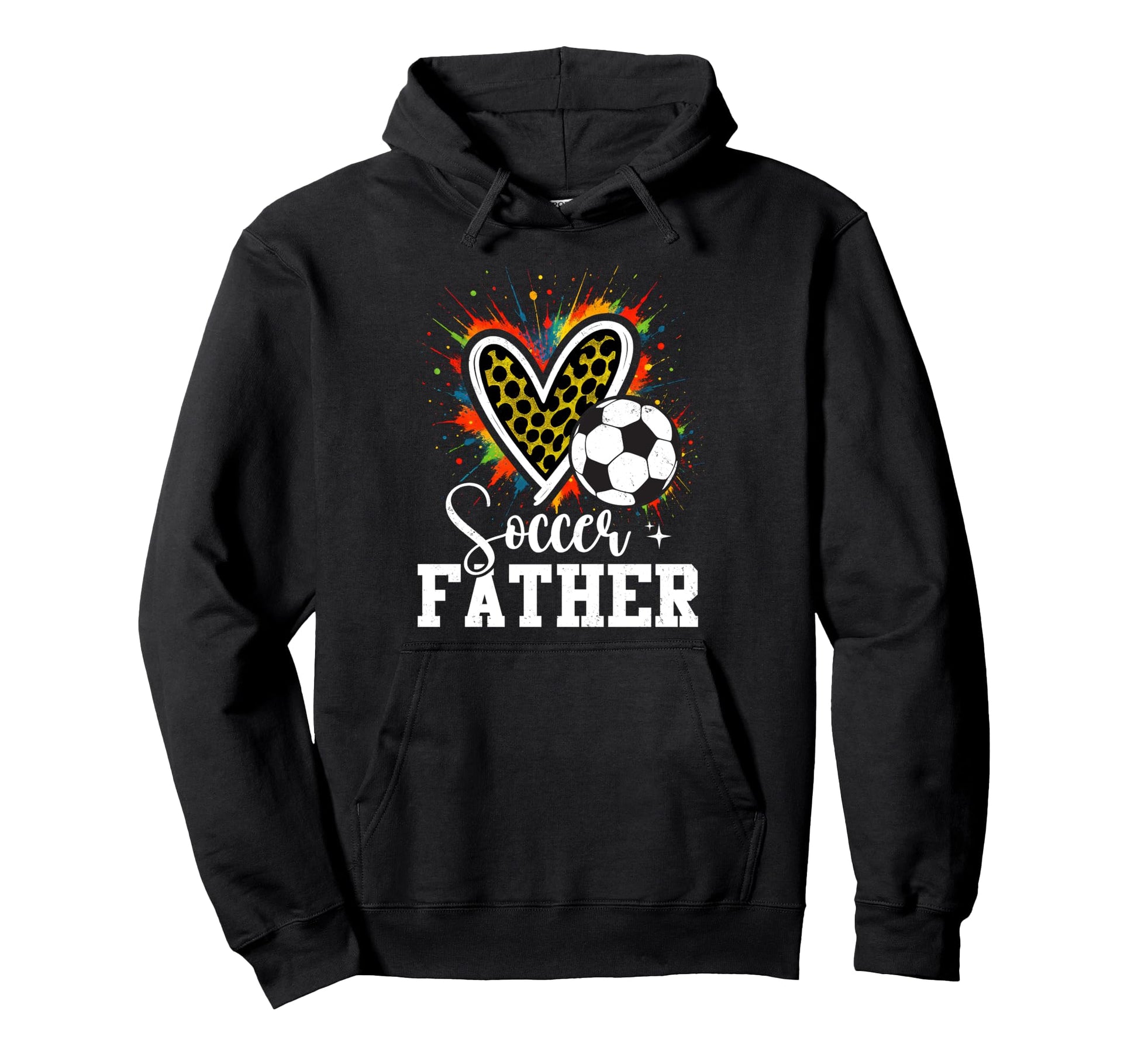 Soccer Father Leopard Heart Colorful Hoodie - Fun Novelty Design Men Women - T-Shirt, Sweatshirt, Hoodie
