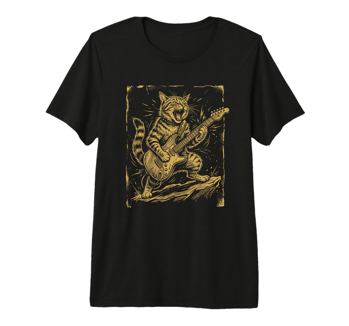 Rock Guitar Cat Funny Musician Cat Rock T-Shirt - Trendy Graphic Unisex - T-Shirt, Sweatshirt, Hoodie