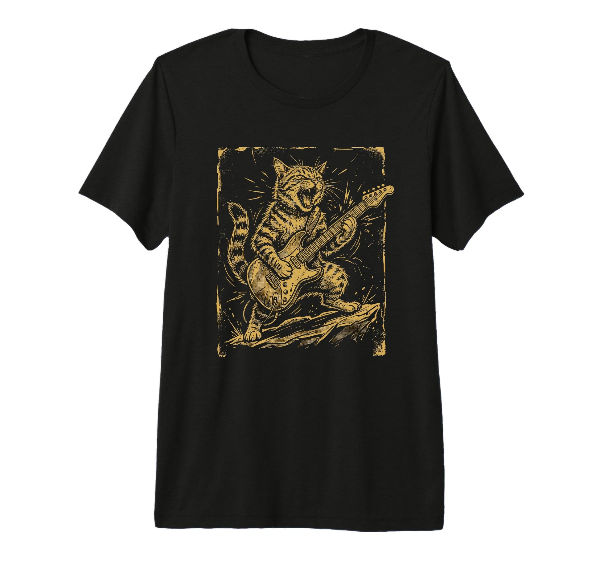 Rock Guitar Cat Funny Musician Cat Rock T-Shirt - Trendy Graphic Unisex - T-Shirt, Sweatshirt, Hoodie