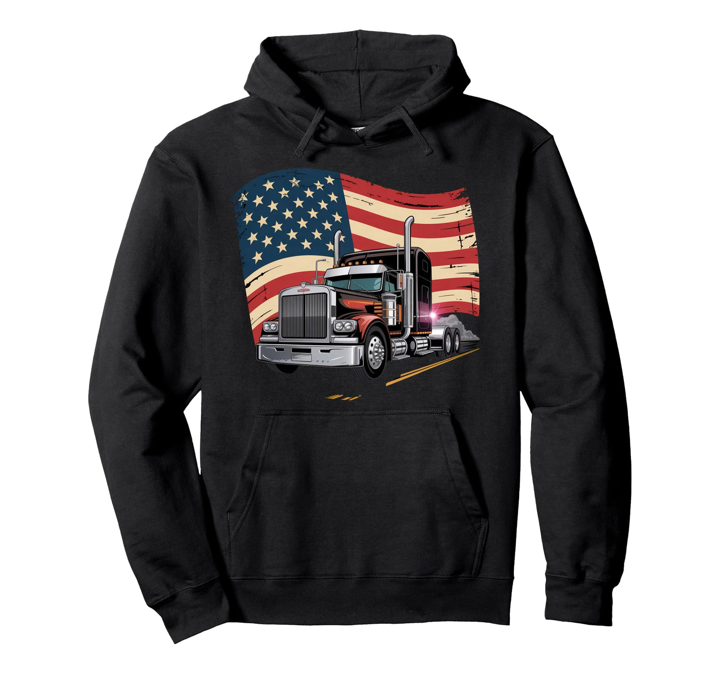 American Flag Trucker Dad Big Rig Hoodie - Unique Graphic Men Women - T-Shirt, Sweatshirt, Hoodie